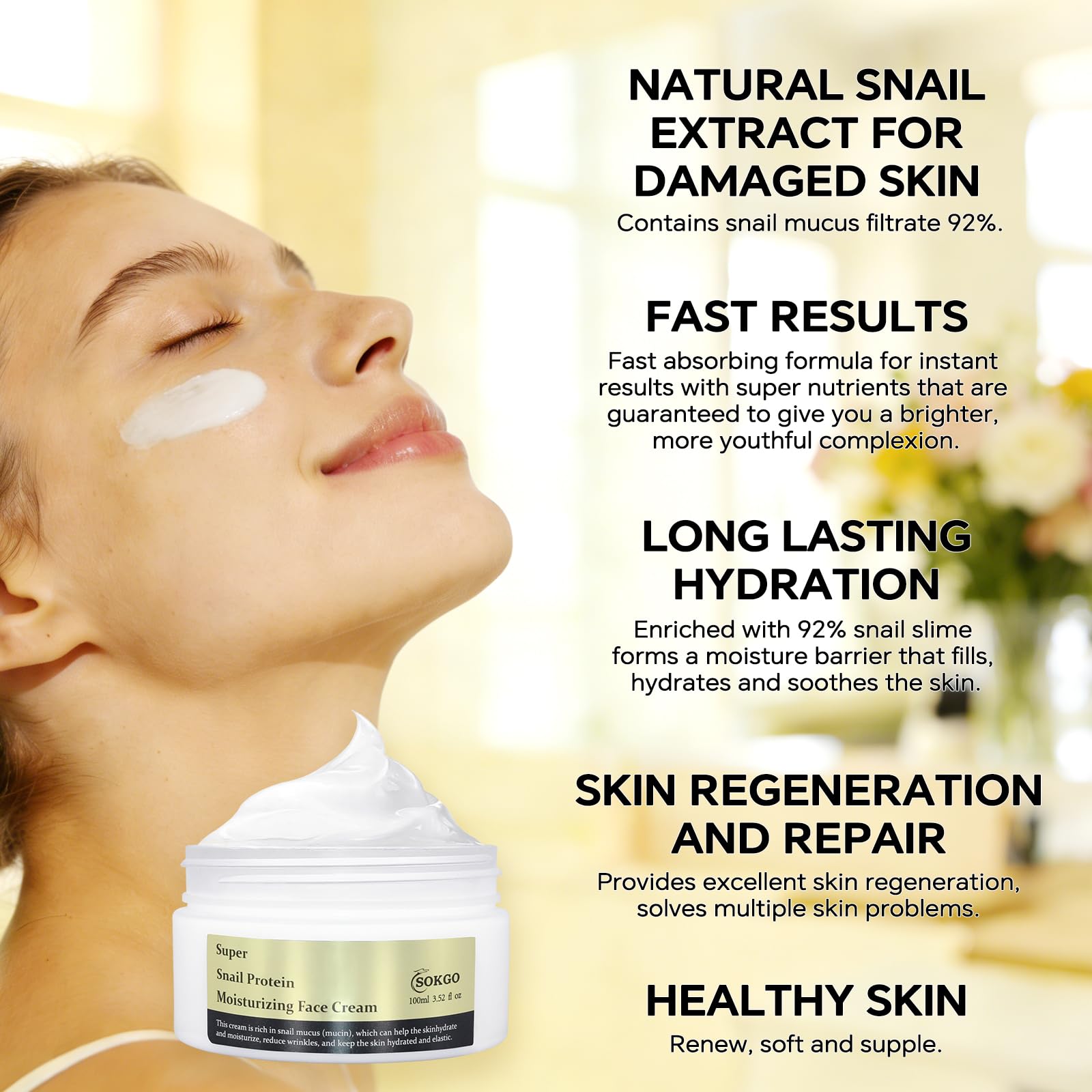 Sokgo Snail Mucin Cream | Revitalizing Hydrating Moisturizer for All Skin Types
