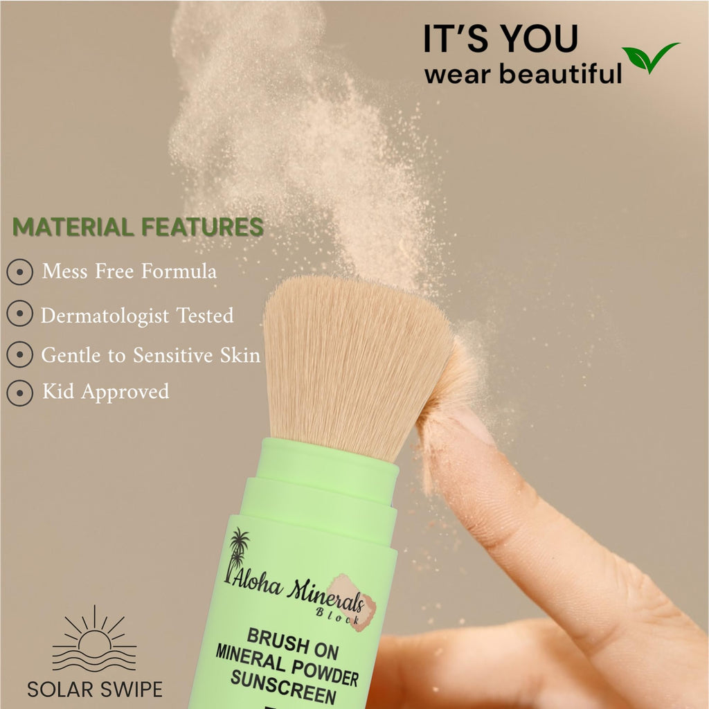 Solar Swipe Aloha Minerals Block — Brush-On SPF 50 Mineral Sunscreen for Face | Water-Resistant & Reef-Friendly