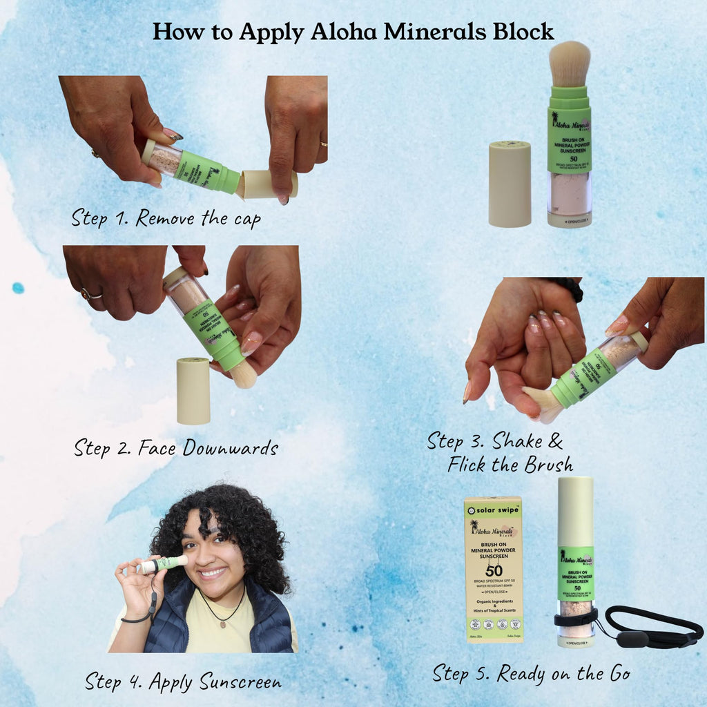 Solar Swipe Aloha Minerals Block — Brush-On SPF 50 Mineral Sunscreen for Face | Water-Resistant & Reef-Friendly