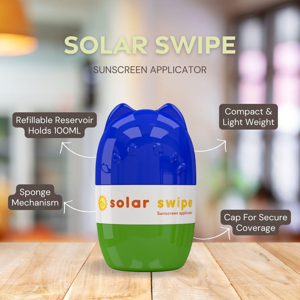 Solar Swipe Sunscreen Applicator for Kids & Adults — Portable, Mess-Free On-The-Go (Blue Green)