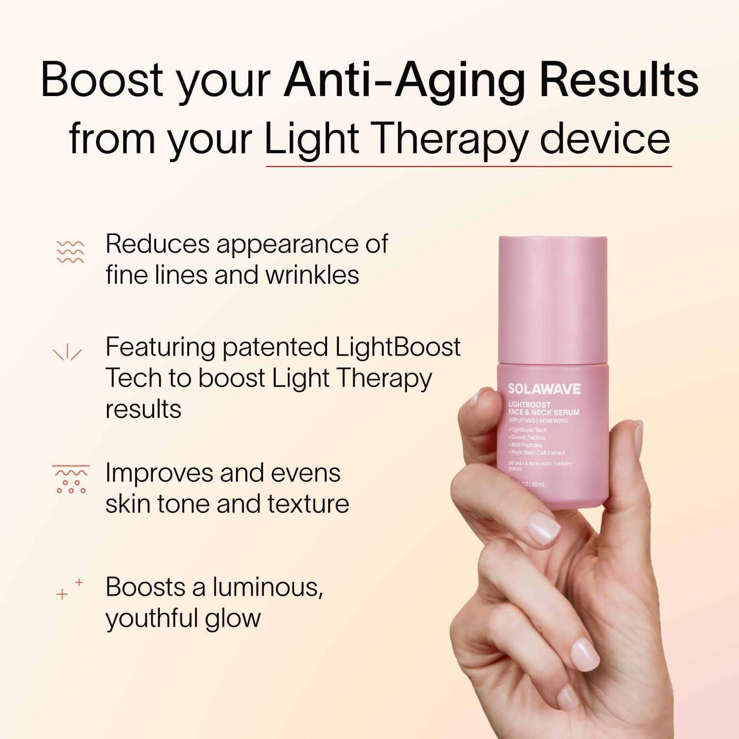 Solawave LightBoost Red Light Serum for Face & Neck | Pairs with Beauty Wand & Microcurrent Devices