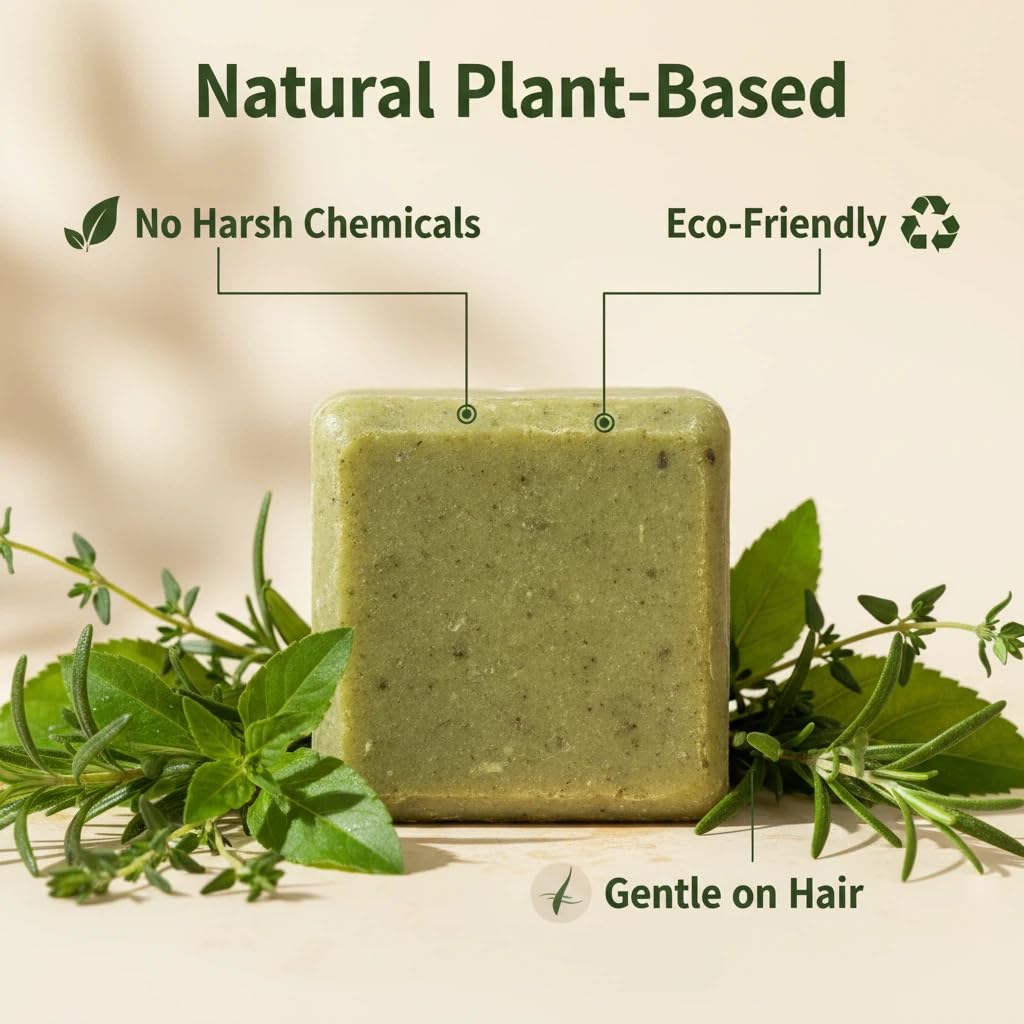 Solid Shampoo Bar Pine Needle Mint Ginger – 4-in-1 Plant-Based, 4-Pack