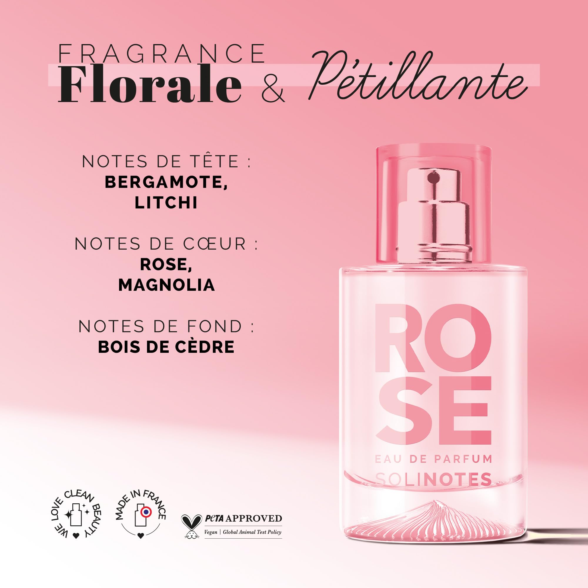 Solinotes Rose Perfume for Women – 1.7 Fl Oz / 50 ml – Clean, Vegan, Cruelty-Free, Made in France