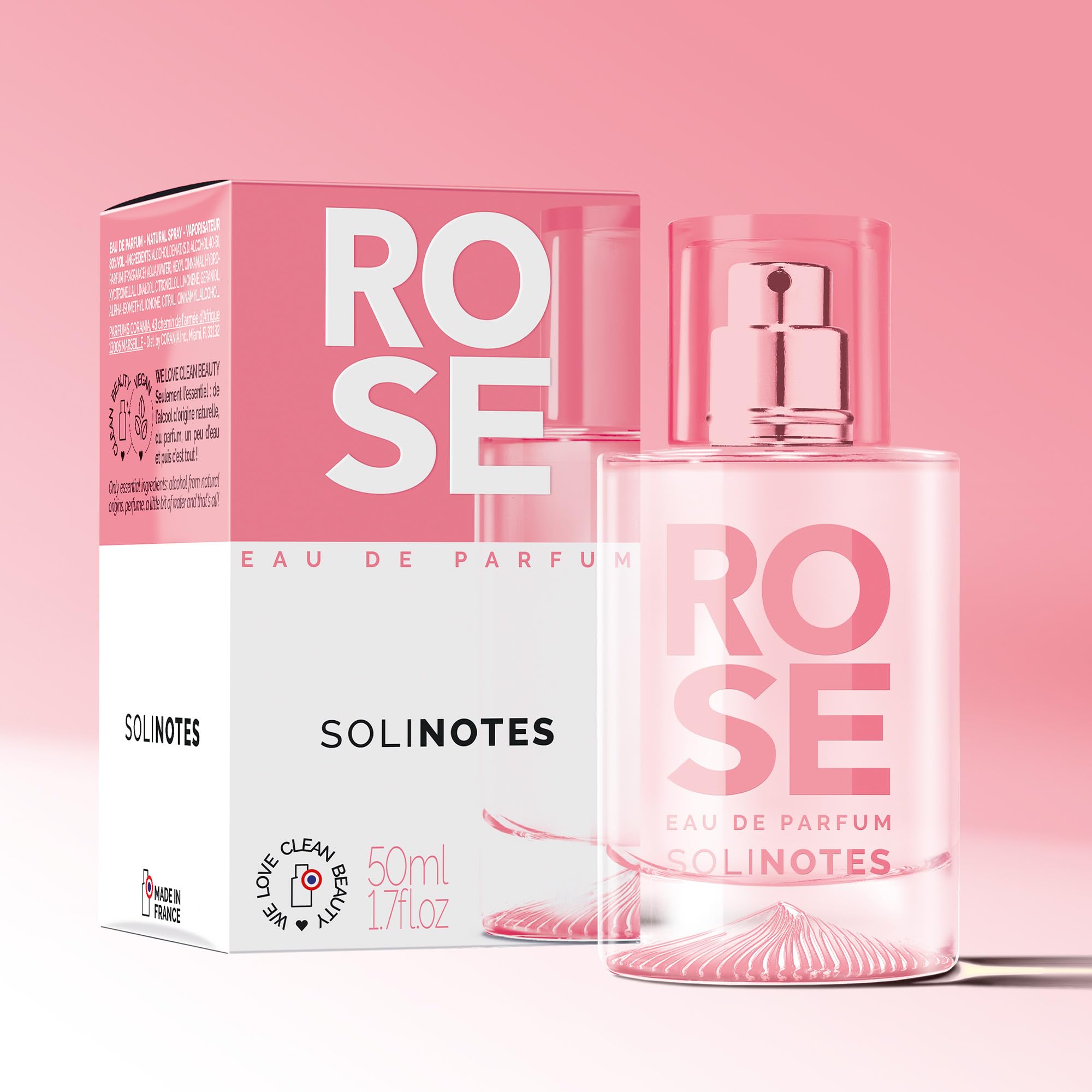 Solinotes Rose Perfume for Women – 1.7 Fl Oz / 50 ml – Clean, Vegan, Cruelty-Free, Made in France