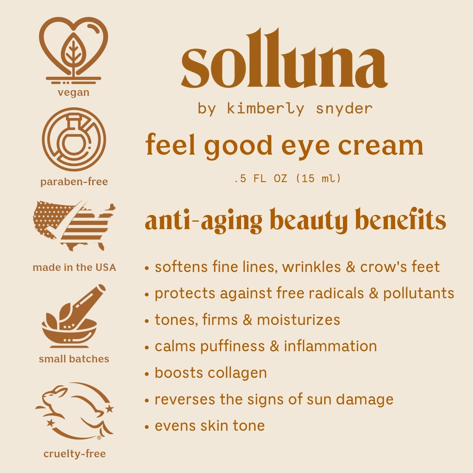 Solluna by Kimberly Snyder Anti-Aging Eye Cream – Plant-Based Under Eye Treatment with Hyaluronic Acid, Ashwagandha, Calendula & Eyebright (0.5oz)