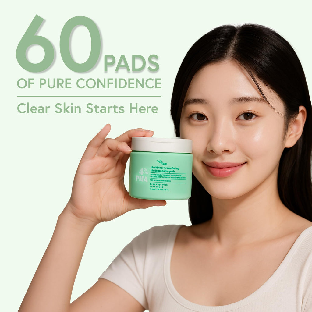 SoloVegan 4% PHA Toner Pads | Vegan Korean Skincare for Sensitive, Acne-Prone Skin - 60 ct