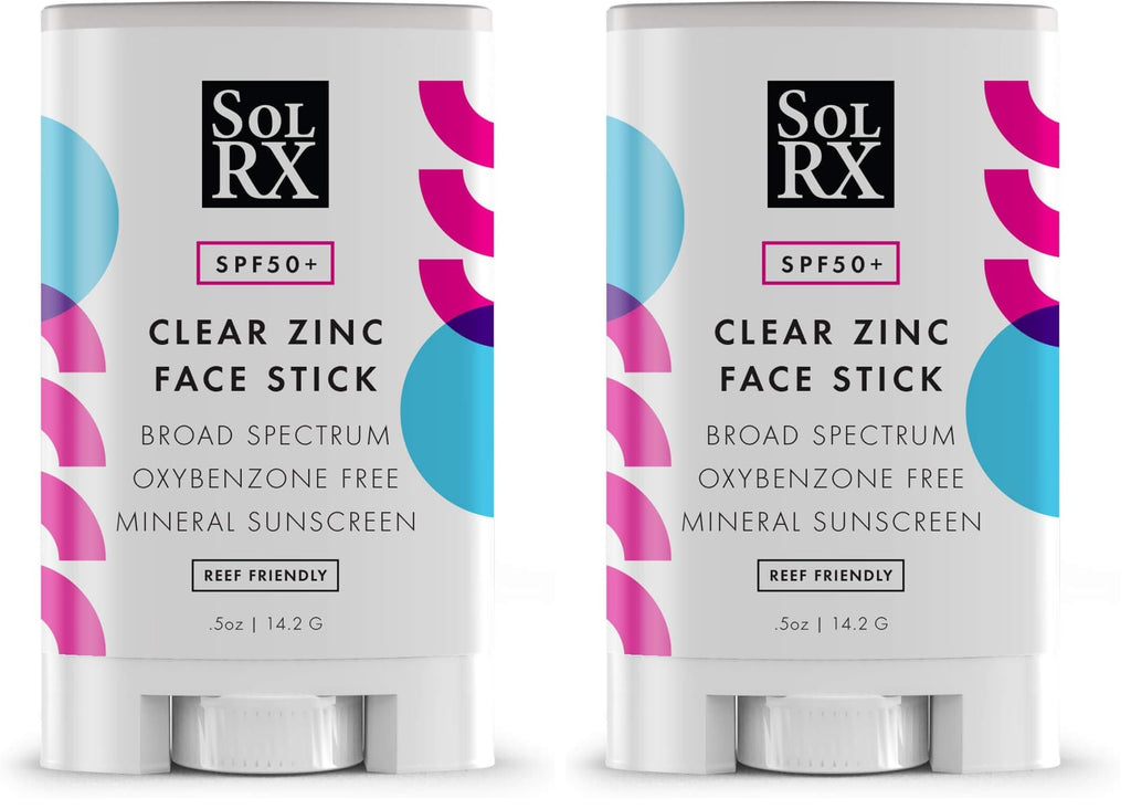 SolRX Mineral SPF 50 Sunscreen Stick for Face – Clear, Non-Greasy, Reef-Safe (Pack of 2)