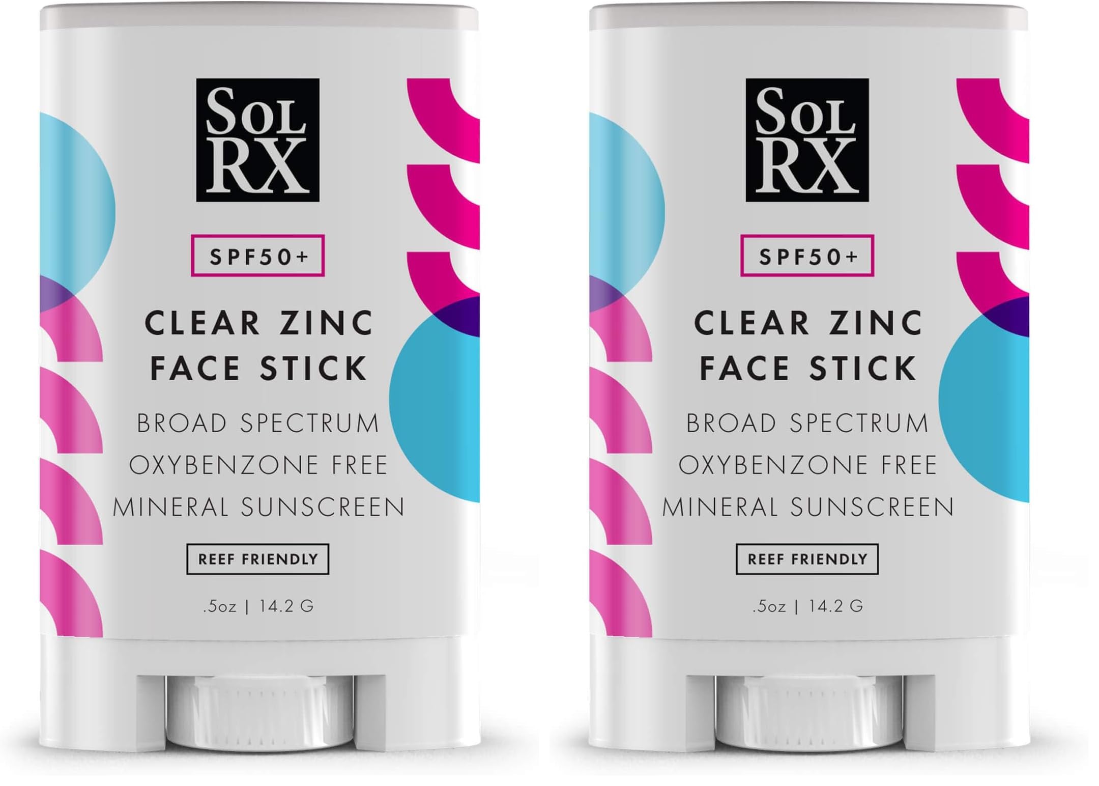 SolRX Mineral SPF 50 Sunscreen Stick for Face – Clear, Non-Greasy, Reef-Safe (Pack of 2)