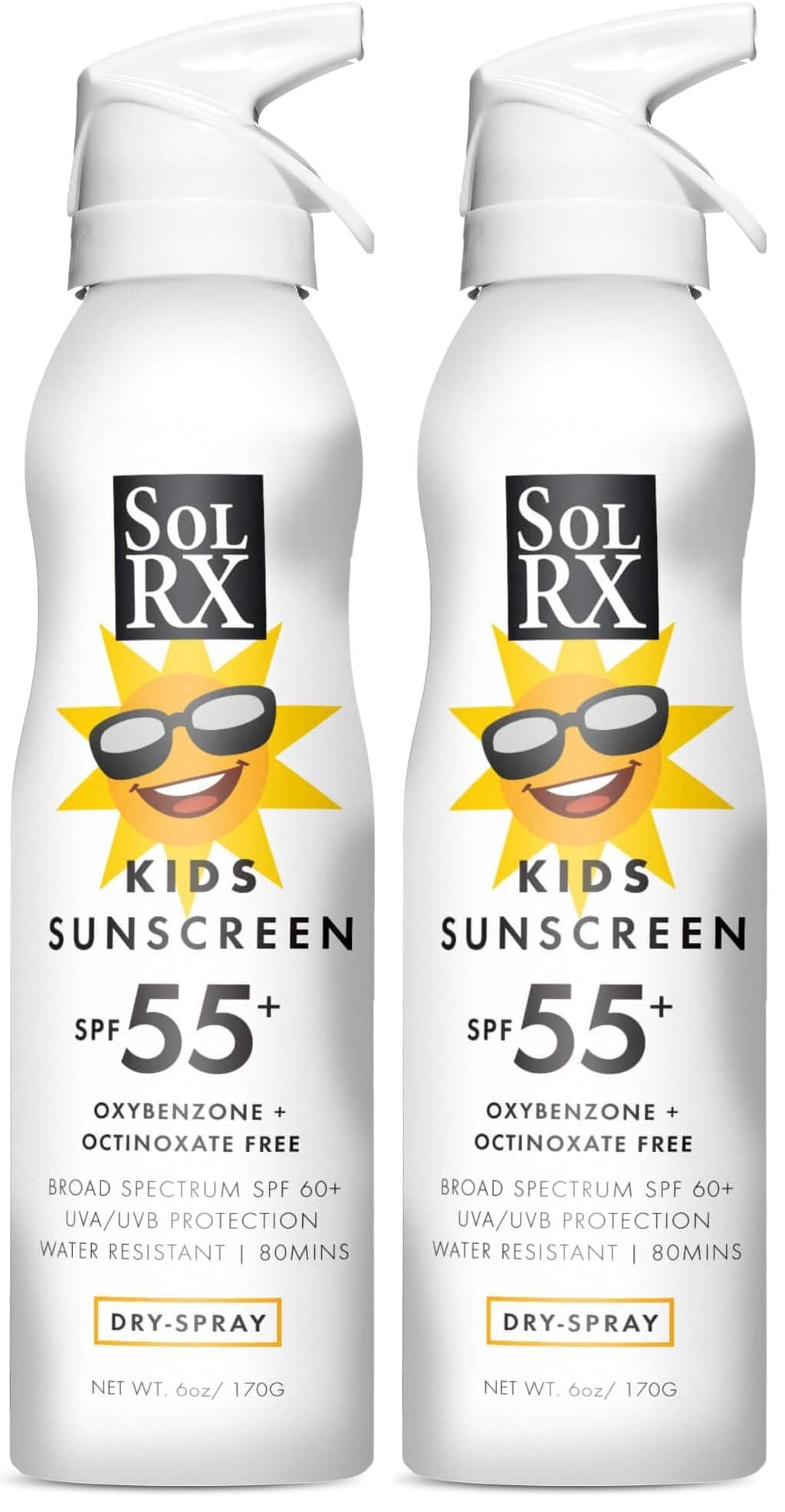 SolRX SPORT Kid's Spray SPF 55+ - Reef-Friendly Broad Spectrum Sunscreen for Face & Body (Pack of 2)