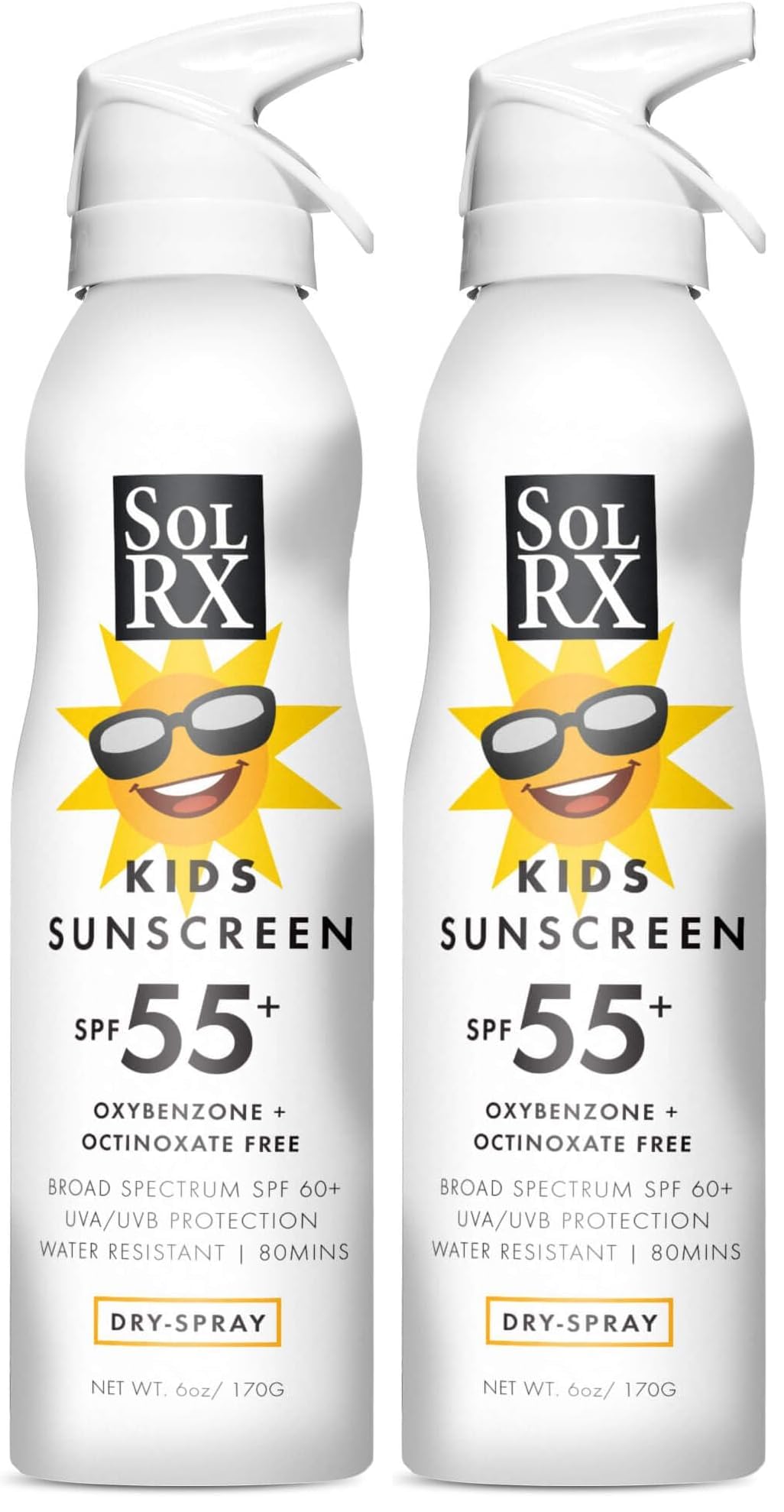 SolRX SPORT Kid's Spray SPF 55+ - Reef-Friendly Broad Spectrum Sunscreen for Face & Body (Pack of 2)