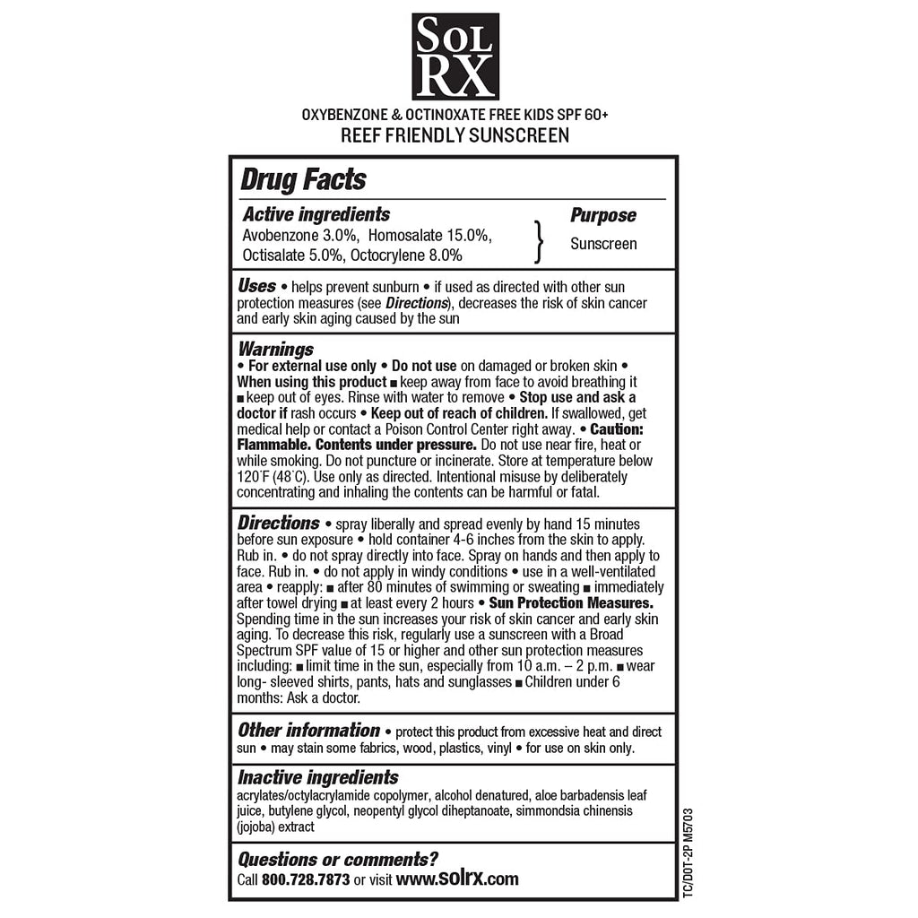 SolRX SPORT Kid's Spray SPF 55+ - Reef-Friendly Broad Spectrum Sunscreen for Face & Body (Pack of 2)