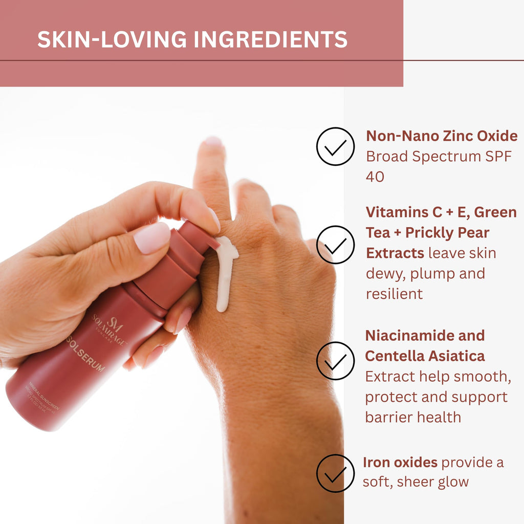 Solserum Mineral Sunscreen SPF 40 — Dermatologist-Formulated Tint with Niacinamide & Antioxidants (No White Cast)