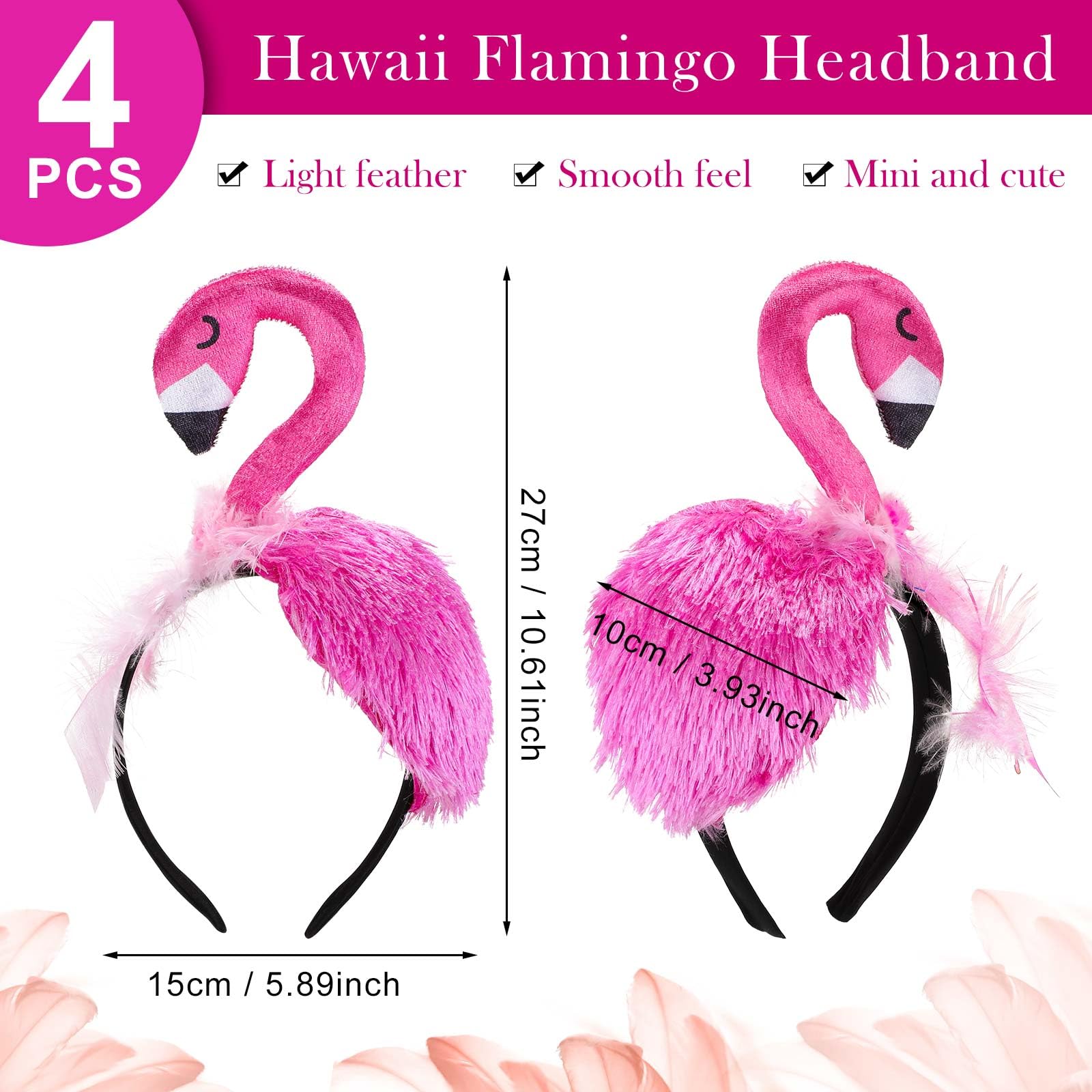 Solsew 8-Piece Hawaii Flamingo Headband & Pink Feather Boa Set | Flamingo Headdress for Carnival & Summer Parties