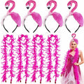 Solsew 8-Piece Hawaii Flamingo Headband & Pink Feather Boa Set | Flamingo Headdress for Carnival & Summer Parties