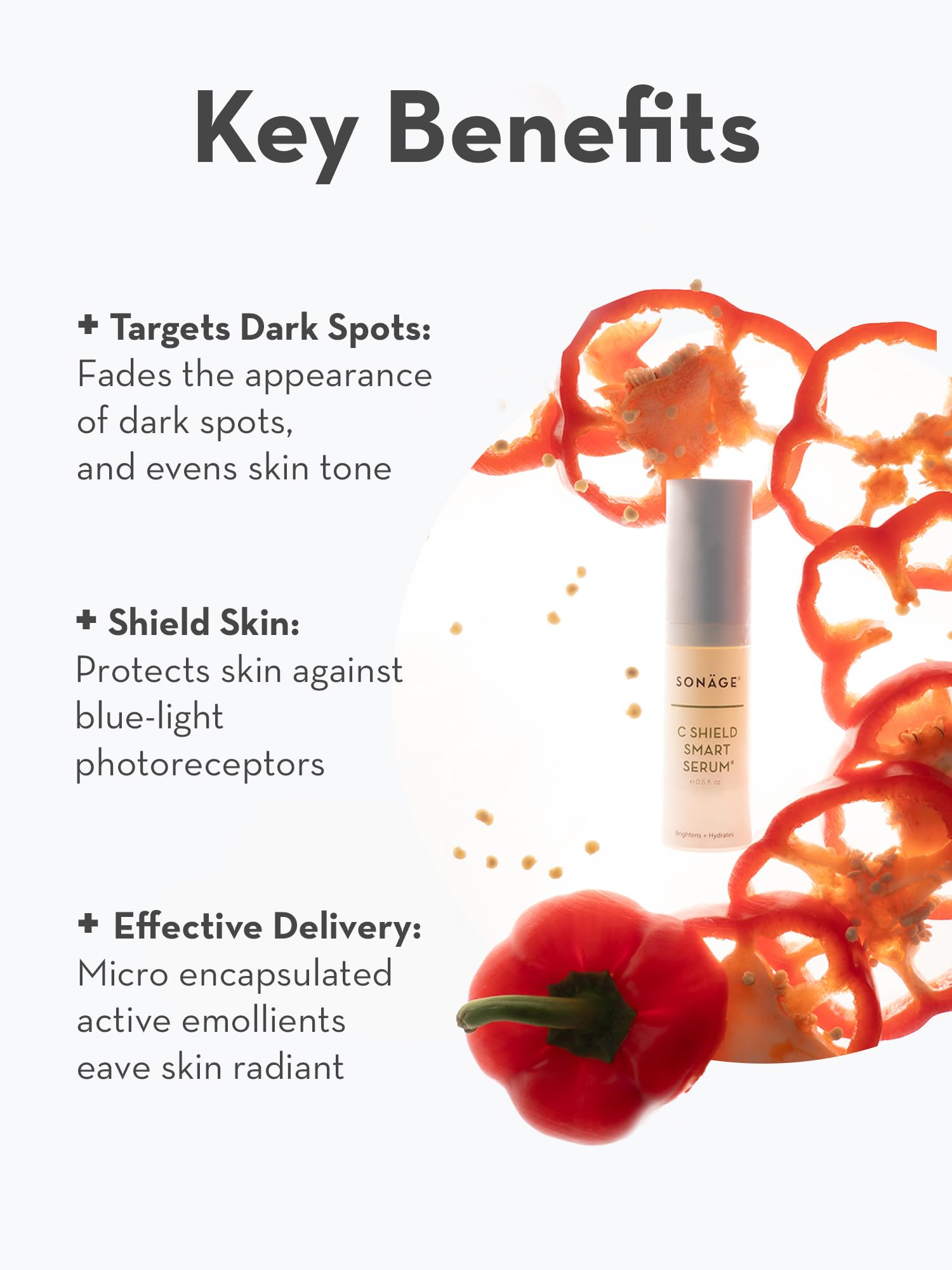 SONAGE C Shield Smart Serum: Hyaluronic Acid & Vitamin C | Brightens, Blue Light Shield, Fades Dark Spots (15 ml)