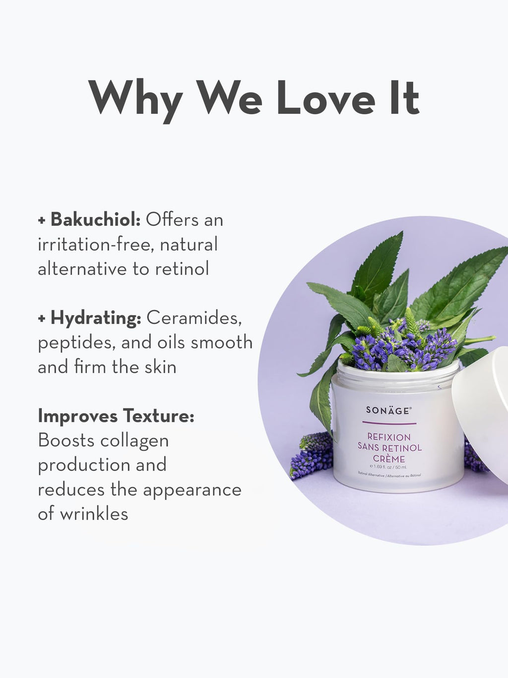 SONAGE Refixion Sans Retinol Cream | Bakuchiol Anti-Aging Moisturizer | Natural Retinol Alternative