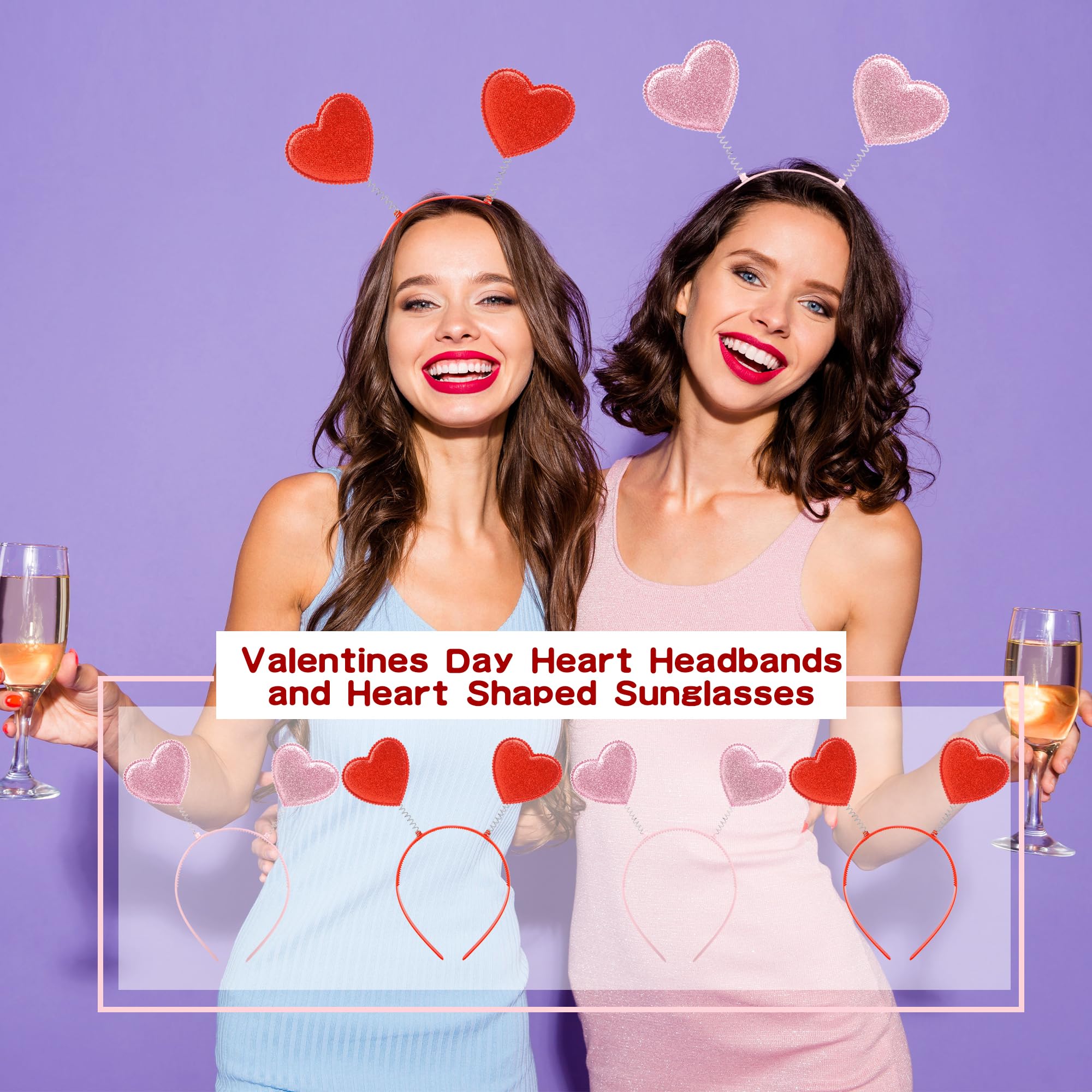 Sonarun 12 Pack Heart Shaped Sequins Headbands – Valentine's Day Party Accessories