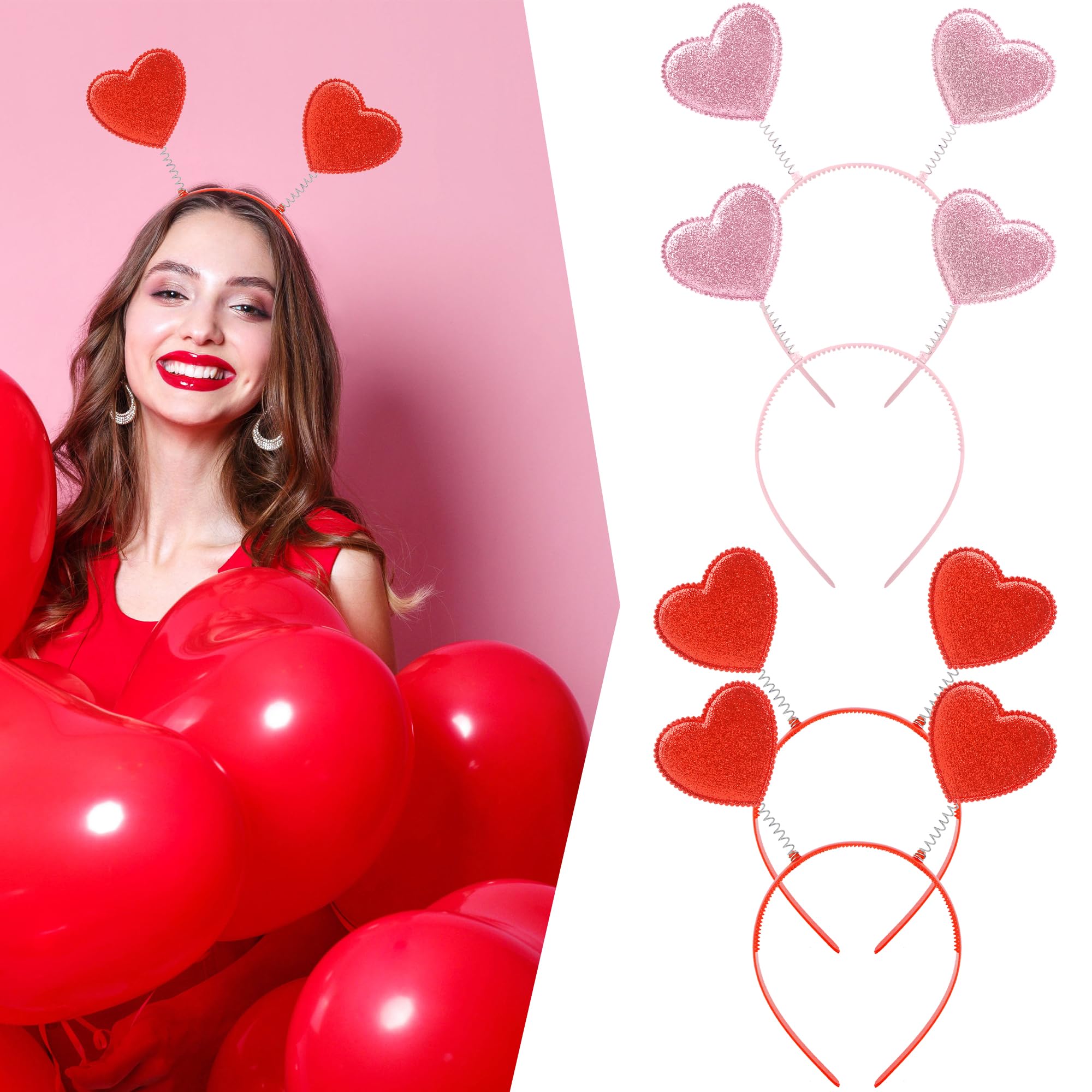 Sonarun 12 Pack Heart Shaped Sequins Headbands – Valentine's Day Party Accessories