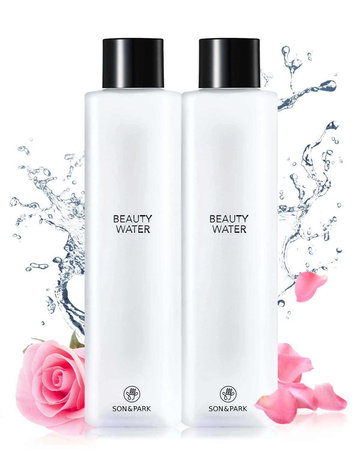 SON&PARK Beauty Water 2 Pack Set 340ml | Rose Water Toner with Witch Hazel | Hydrating Exfoliating Cleanser