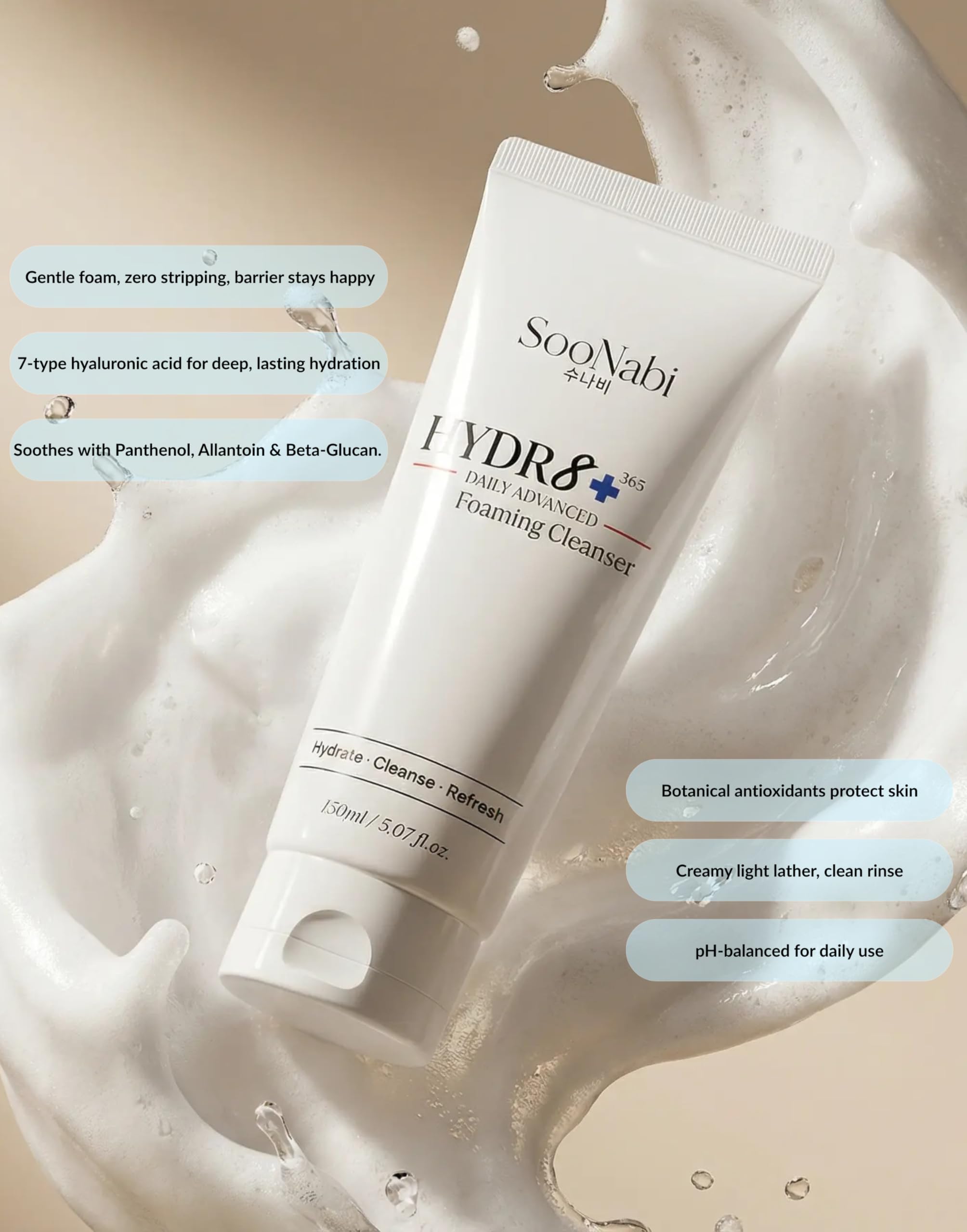 SooNabi HYDR8+ 365 Daily Foaming Cleanser – Gentle Hydration for All Skin Types | 150ml