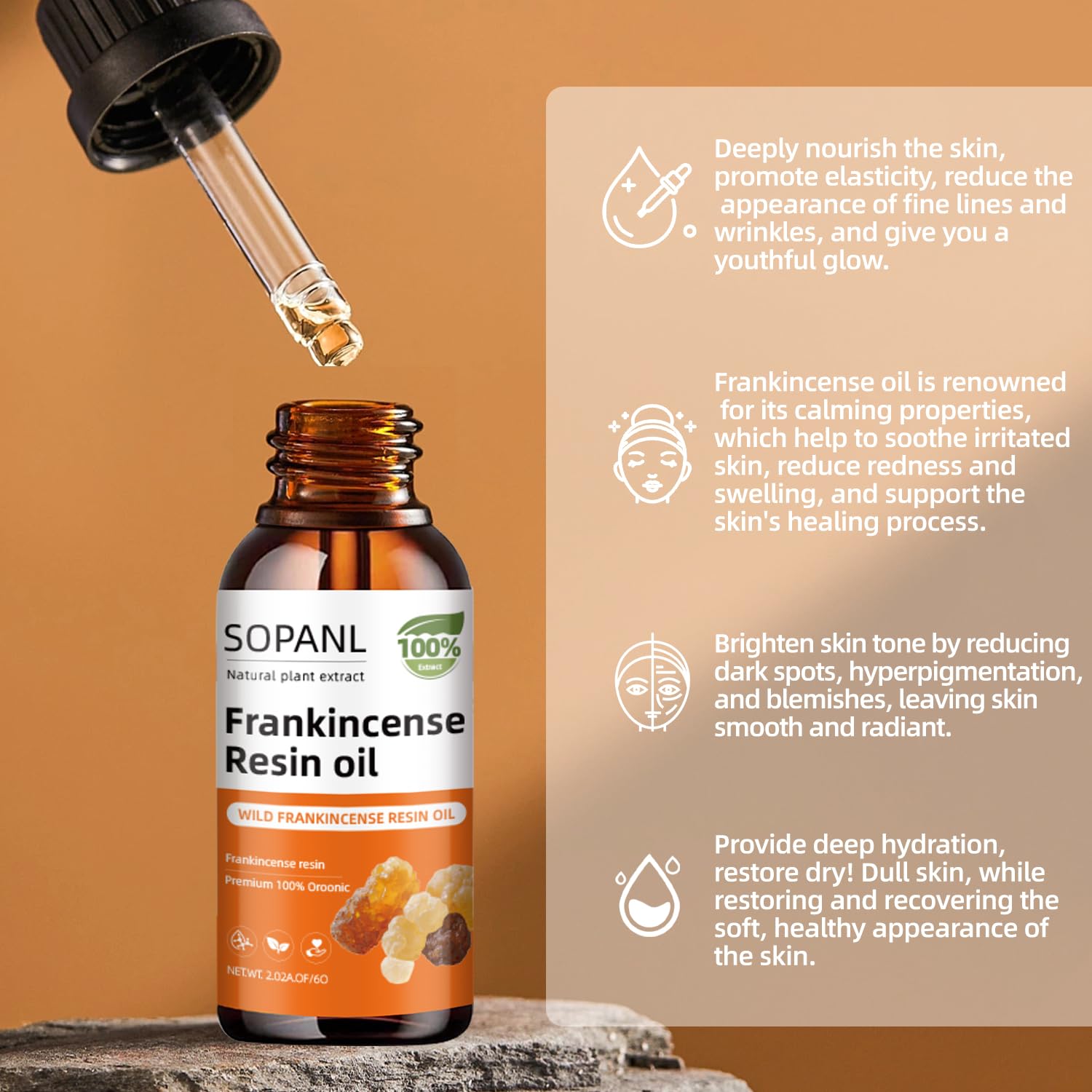 SOPANL Organic Frankincense Resin Oil for Face – Hydration, Smoothing & Soothing, 2 Fl Oz