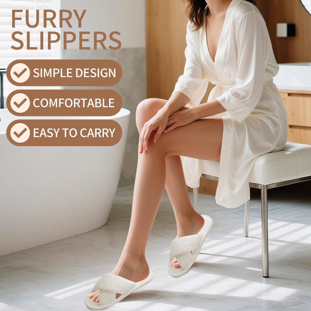 Sophproton 12 Pairs Fuzzy Slippers Bulk Pack (6x7-8, 6x9-10) – Ultra-Soft Cross Band Slippers with Non-Slip Soles