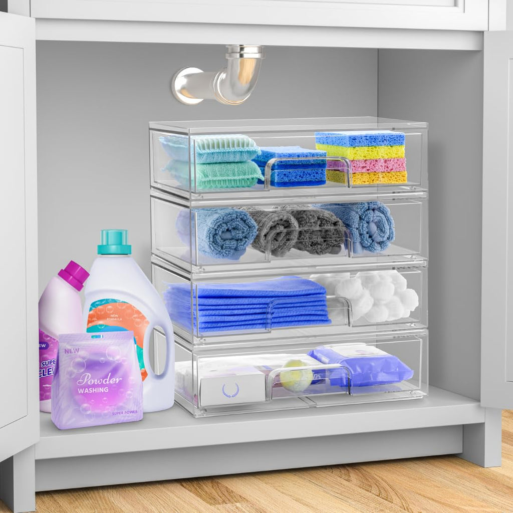 Sorbus Acrylic Storage Containers 2 Pack - Stackable Clear Bins for Bathroom Organization (12.1 Wide)