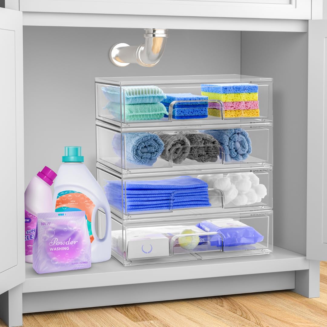 Sorbus Acrylic Storage Containers 2 Pack - Stackable Clear Bins for Bathroom Organization (12.1 Wide)