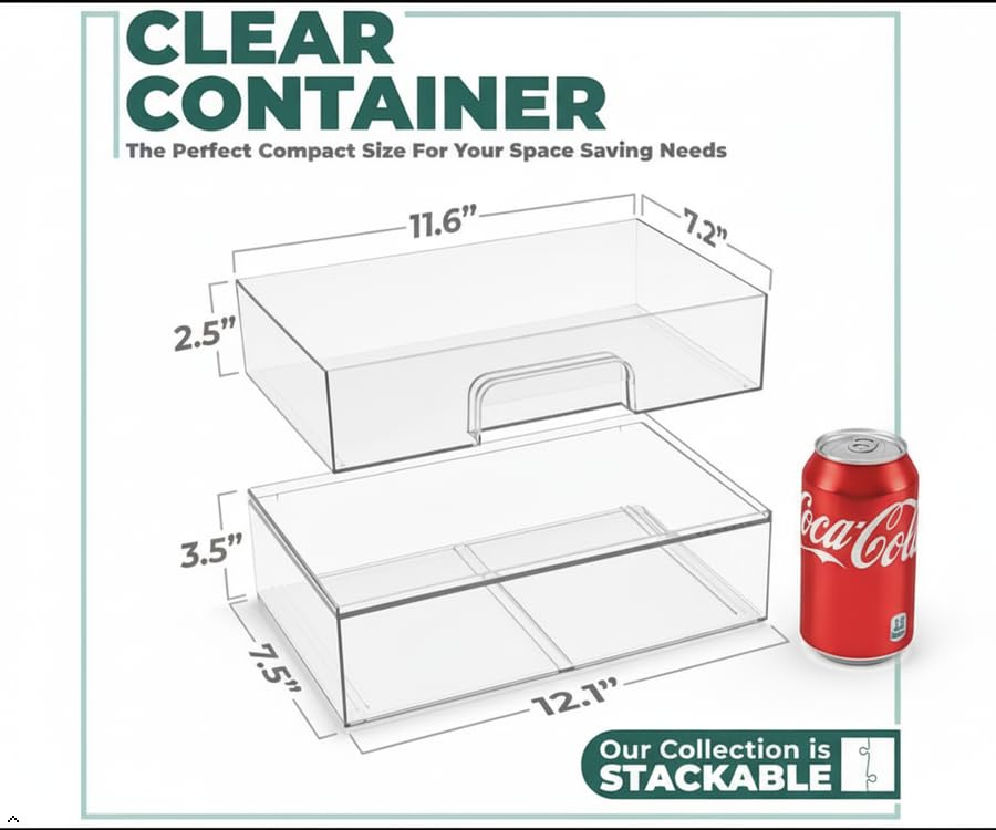 Sorbus Acrylic Storage Containers 2 Pack - Stackable Clear Bins for Bathroom Organization (12.1 Wide)