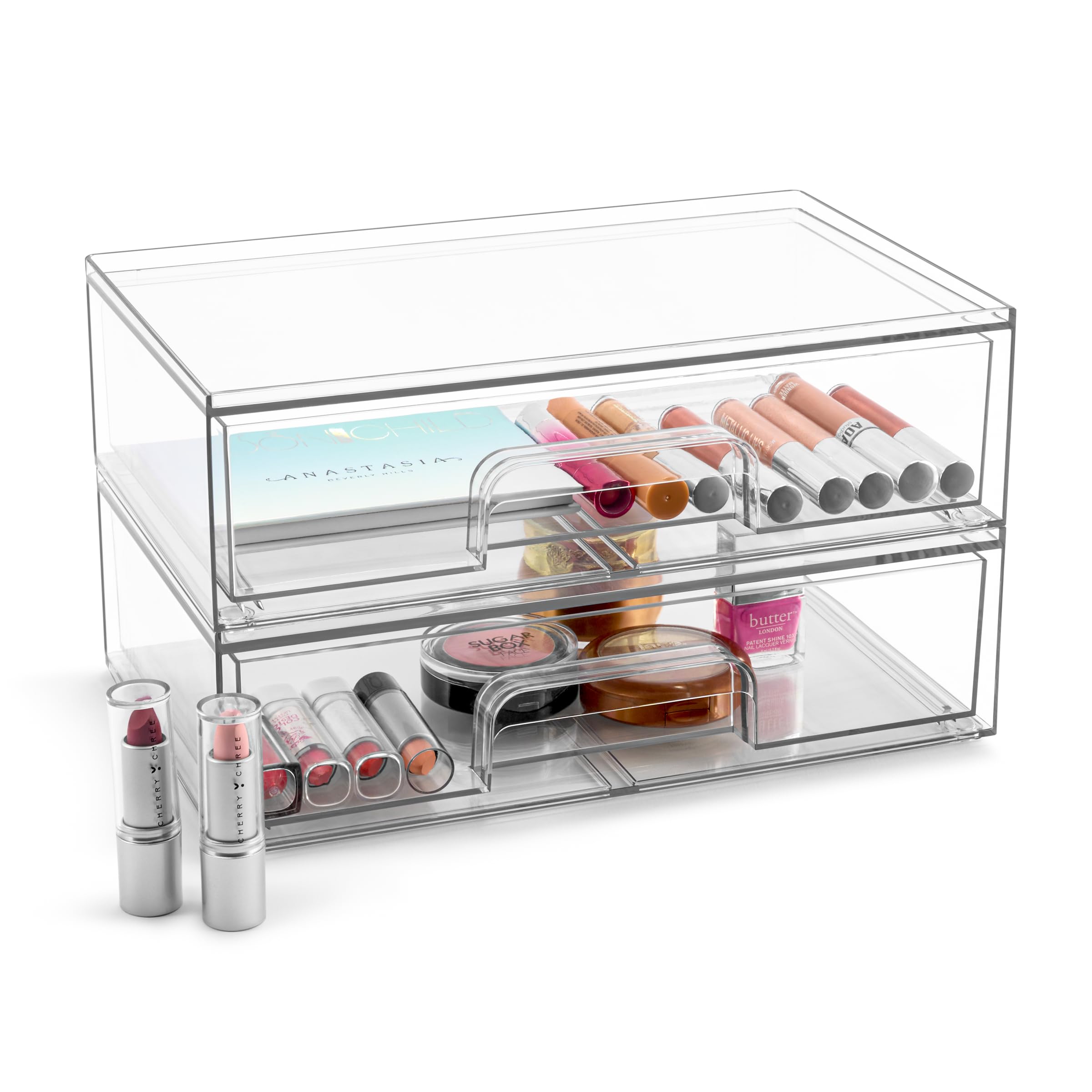 Sorbus Acrylic Storage Containers 2 Pack - Stackable Clear Bins for Bathroom Organization (12.1 Wide)