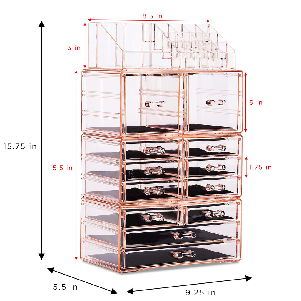 Sorbus Large Makeup Organizer - Clear Stackable Vanity Storage with 12 Drawers
