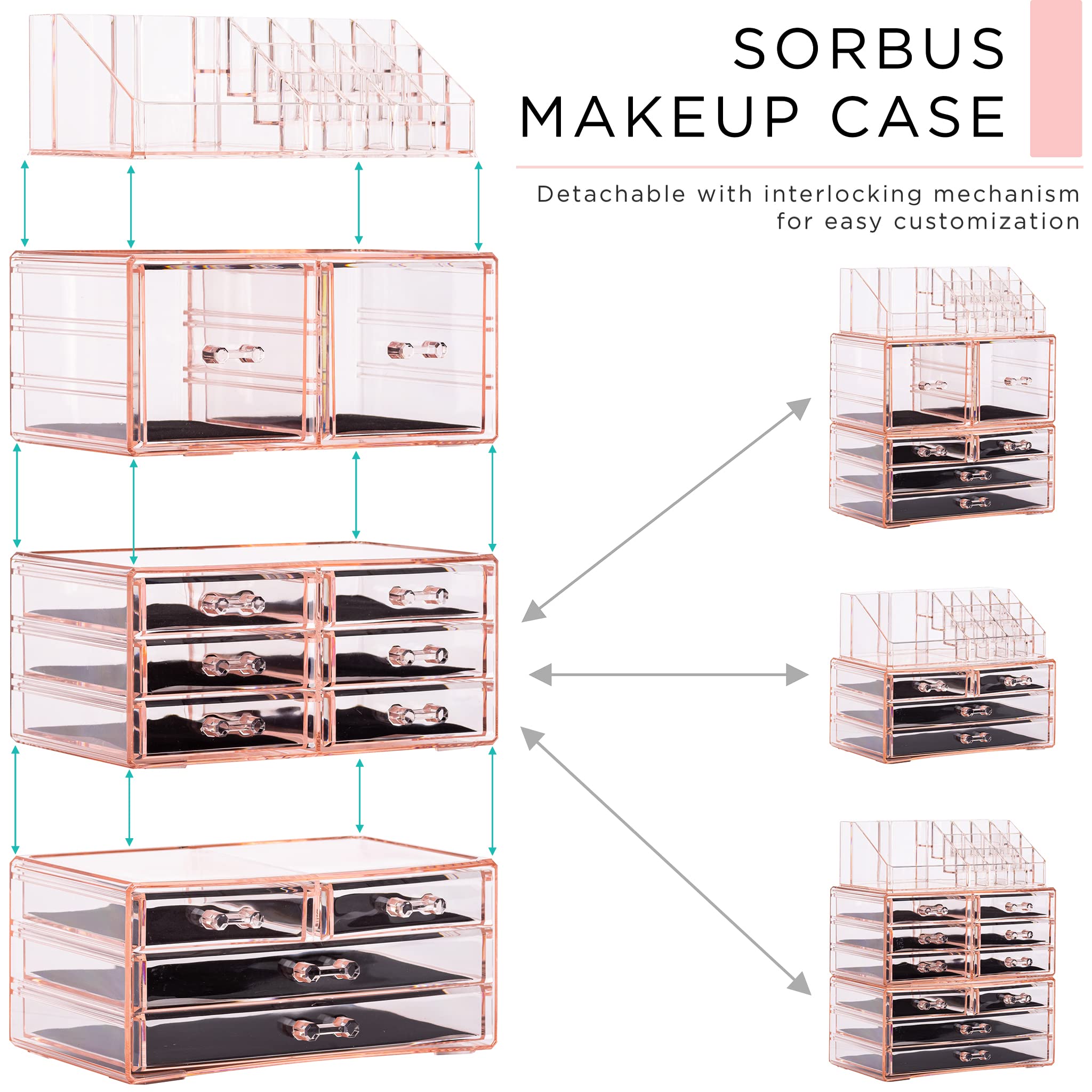 Sorbus Large Makeup Organizer - Clear Stackable Vanity Storage with 12 Drawers