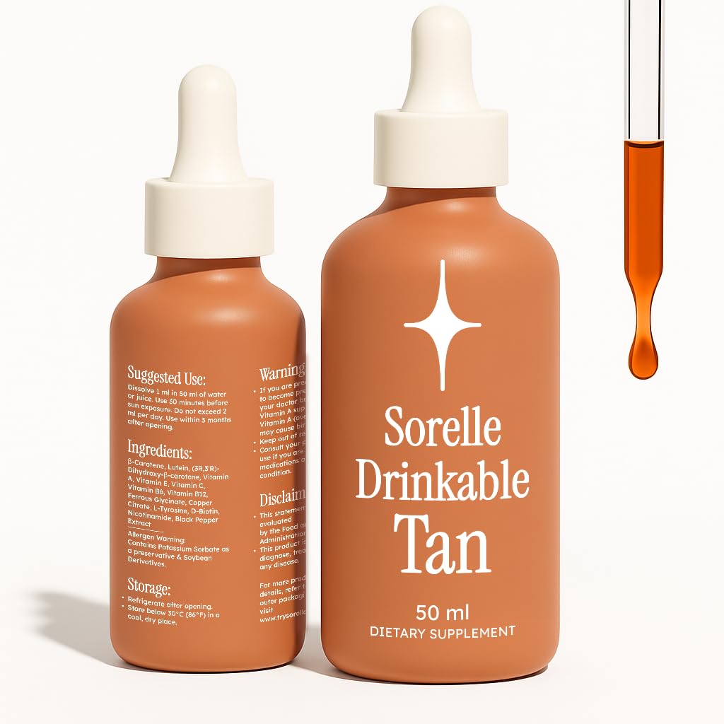 Sorelle Tanning Drops to Drink - 100% Natural, Drinkable Sunless Tan (50ML)