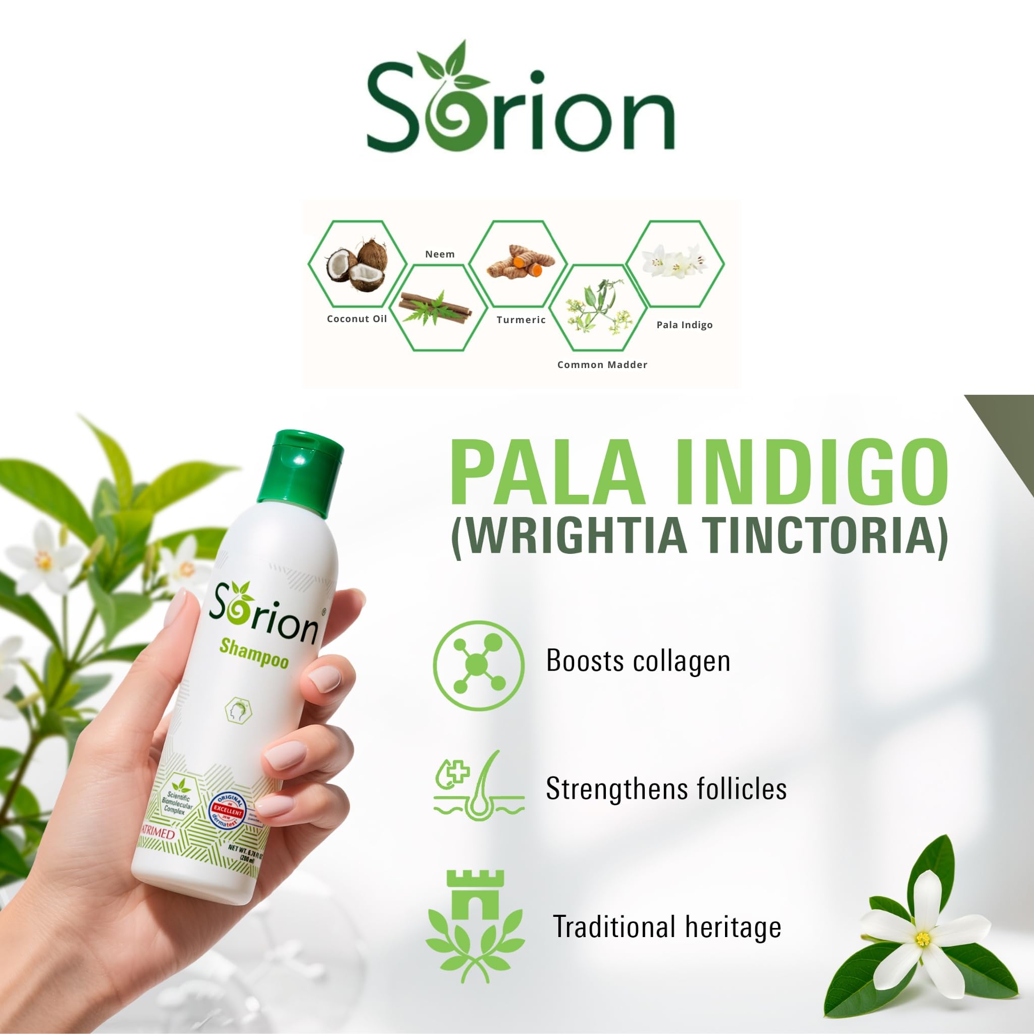 Sorion Collagen-Boost Shampoo with Coconut Oil and Pala Indigo | Gentle Scalp Care