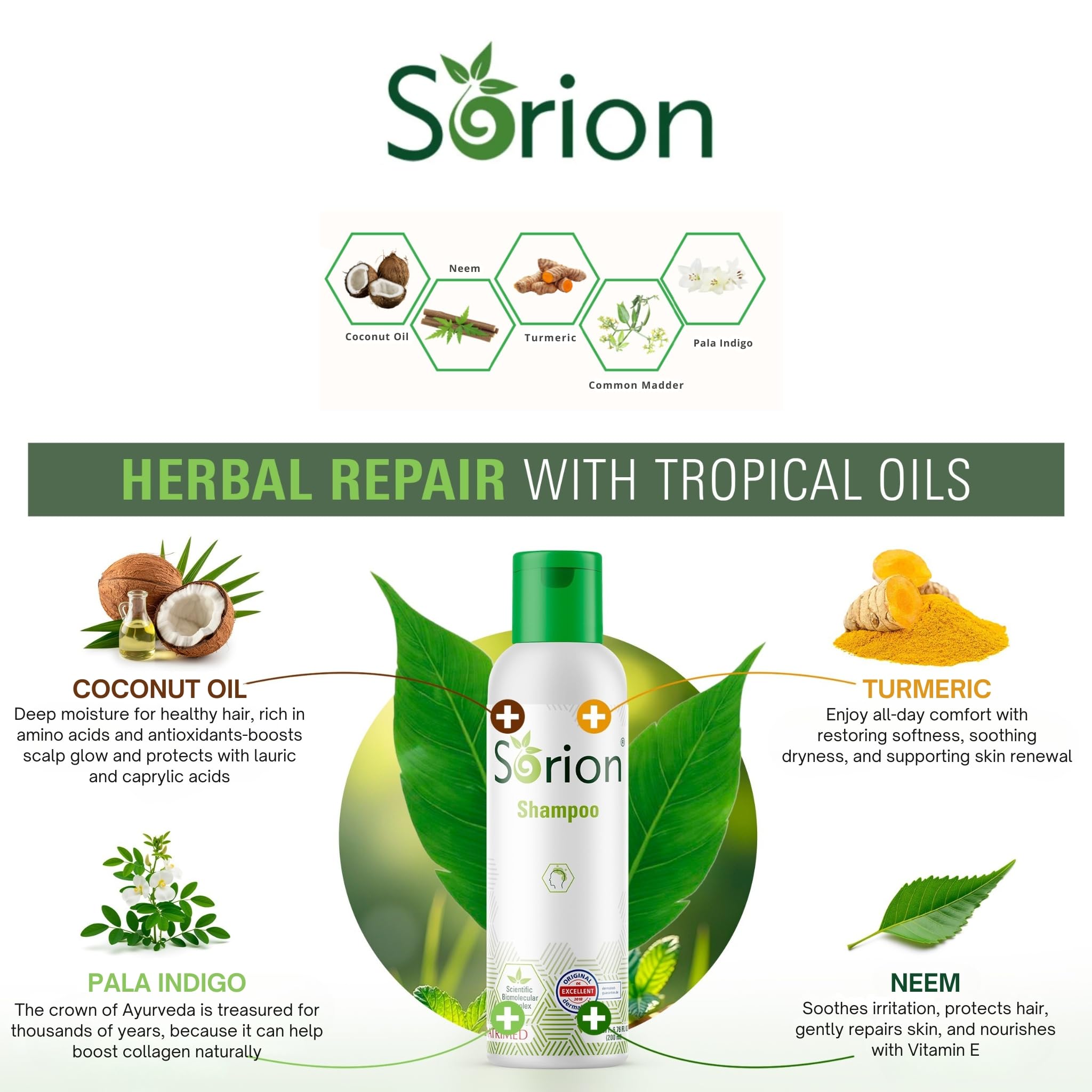 Sorion Collagen-Boost Shampoo with Coconut Oil and Pala Indigo | Gentle Scalp Care
