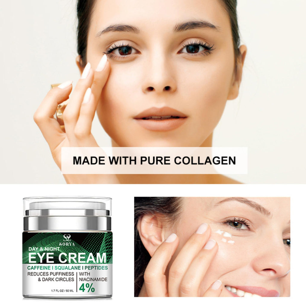 SORYA Caffeine Eye Cream for Dark Circles & Puffiness – Anti-Aging Day & Night Formula with Niacinamide & Peptides