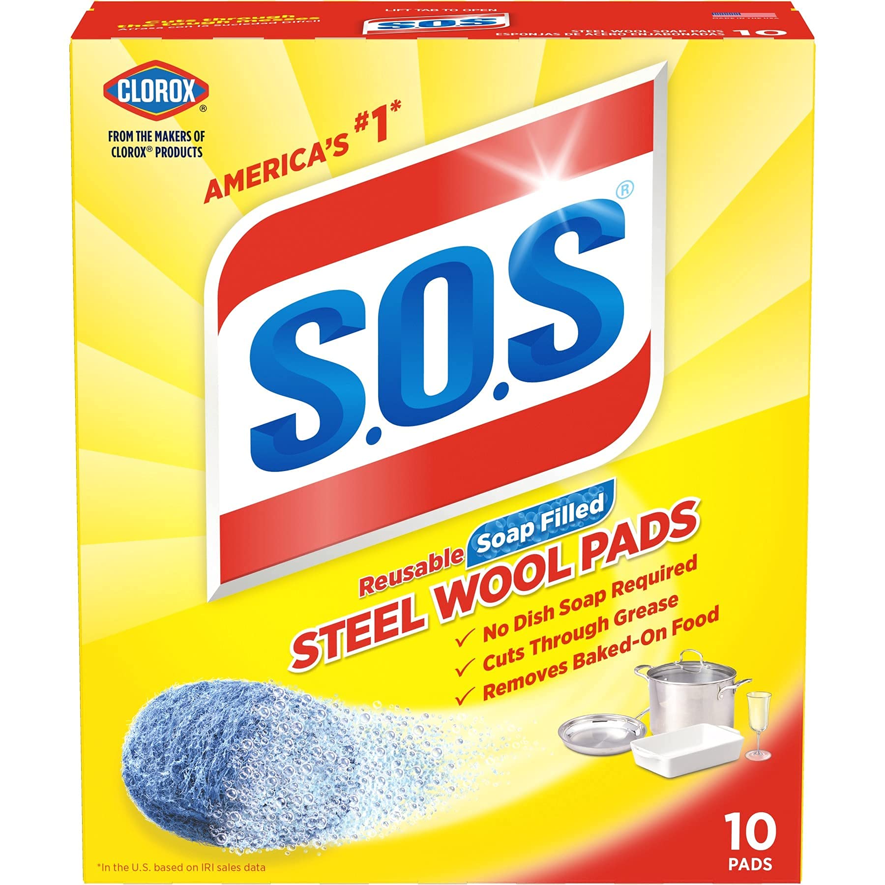 SOS 10002 Steel Wool Soap Pads – 10 Ct (3-Pack)