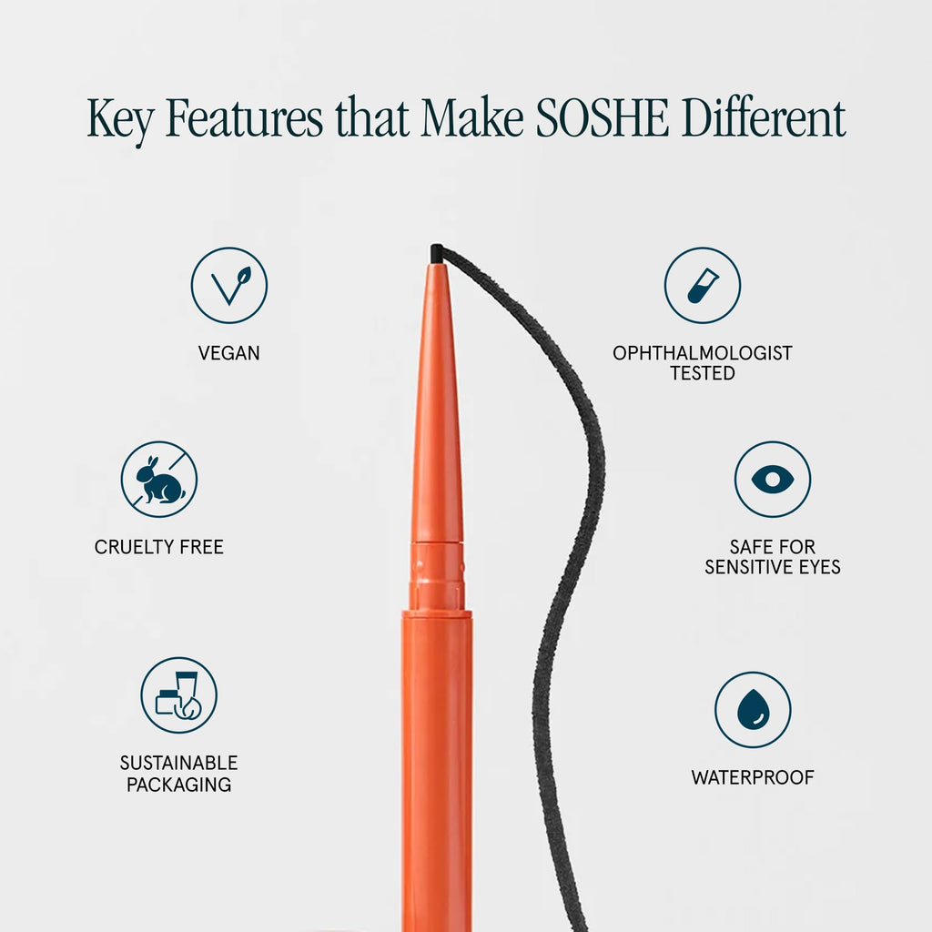 SOSHE Beauty - Waterproof Precision Eyeliner | 1.5mm Gel Liner | Memories of Blue Navy | Refillable & Cruelty-Free