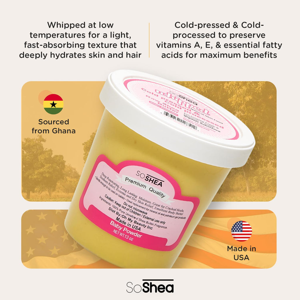 SoShea Whipped Shea Butter Baby Powder – Nourishes, Hydrates & Renewed Skin | 11.5oz