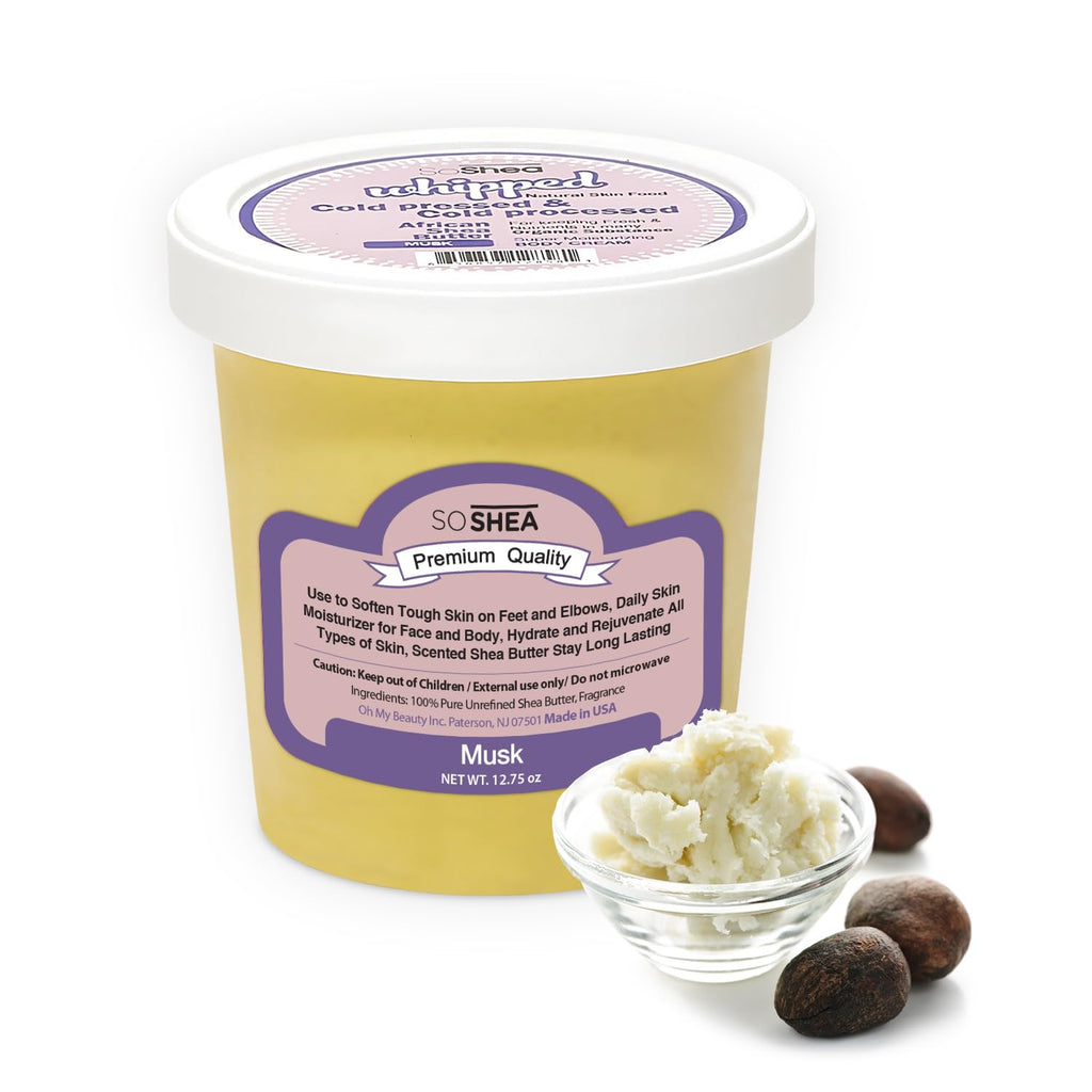 SoShea Whipped Shea Butter Musk – Deep Moisture, 100% Ghana Shea, Vegan, 11.5oz
