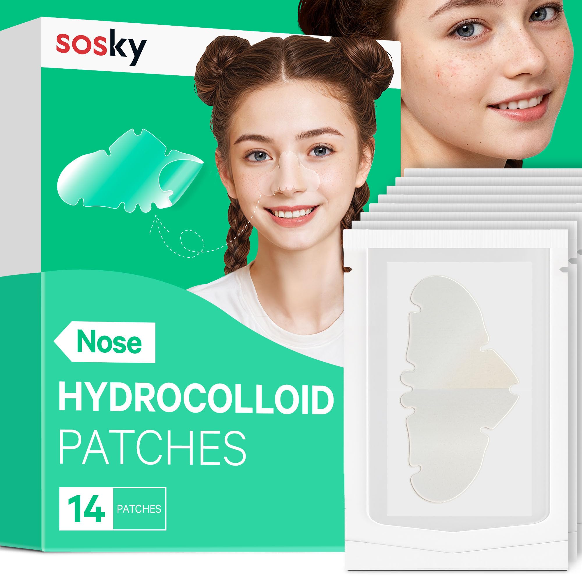 Sosky Nose Patches | Hydrocolloid Pore Strips for Clearer Skin, 14 Count | FSA Eligible Acne Patches