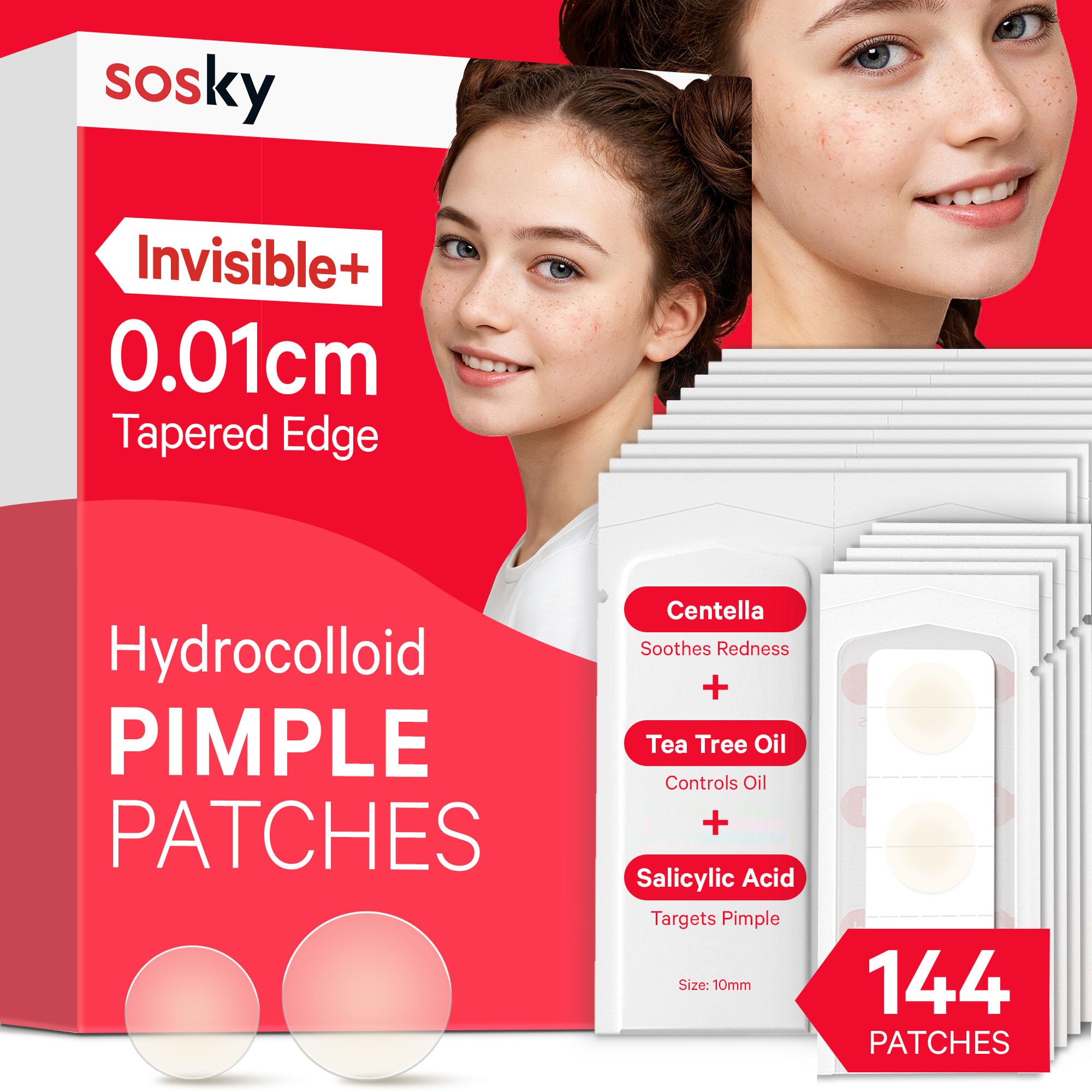 Sosky Pimple Patches – Invisible Hydrocolloid Acne Patches, FSA/HSA Eligible, 144 Count