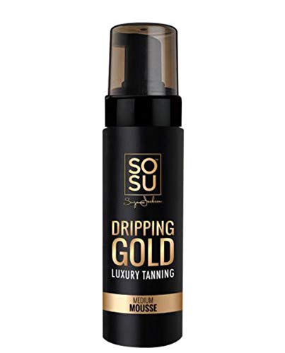 SOSU Dripping Gold Luxury Tanning Mousse — 5 Oz | Hyaluronic Acid, Vitamins A & E | Vegan, Cruelty-Free, Paraben-Free | Medium, Dark, Ultra Dark