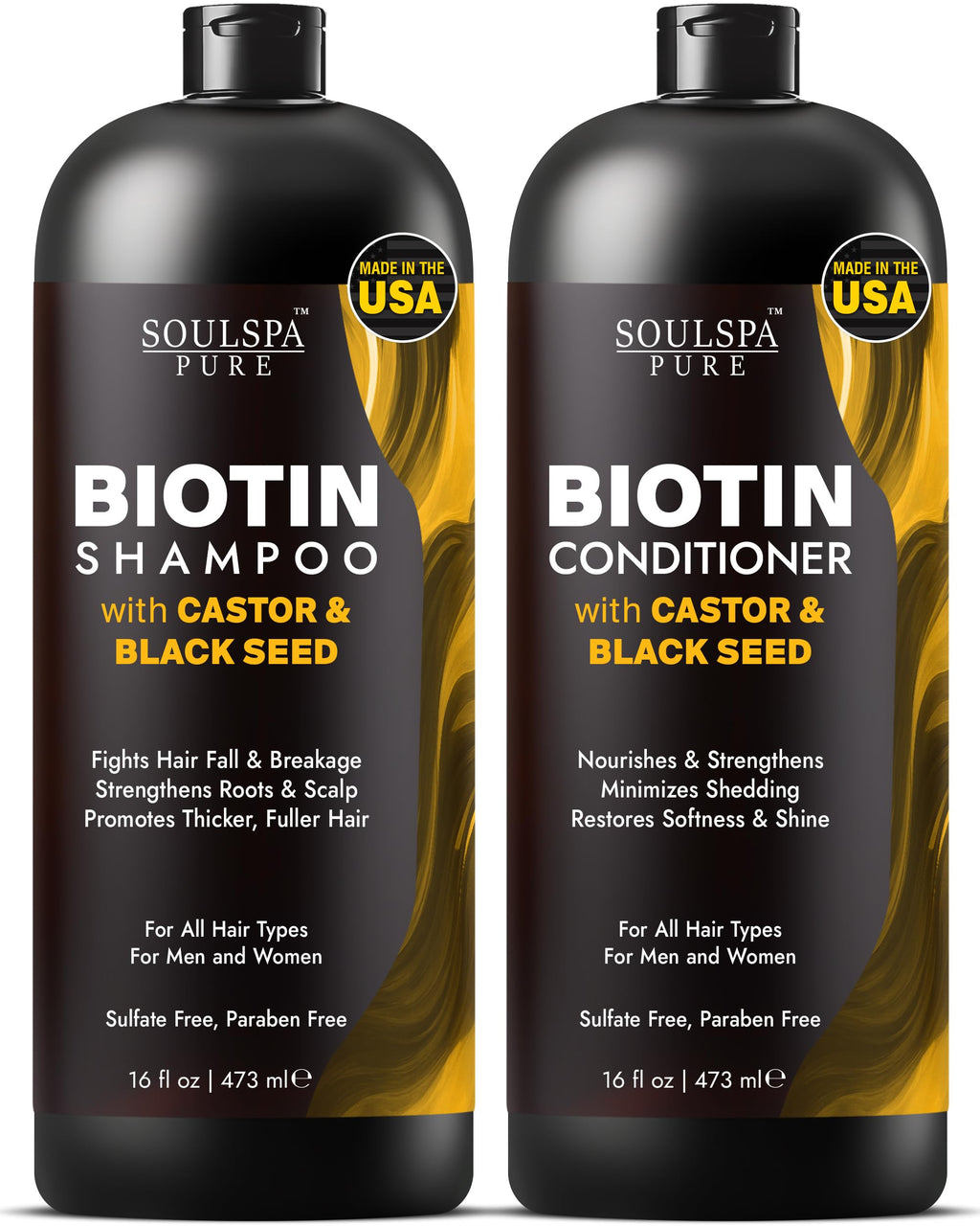 SOULSPA PURE Biotin Shampoo & Conditioner Set — Castor & Black Seed, Sulfate Free