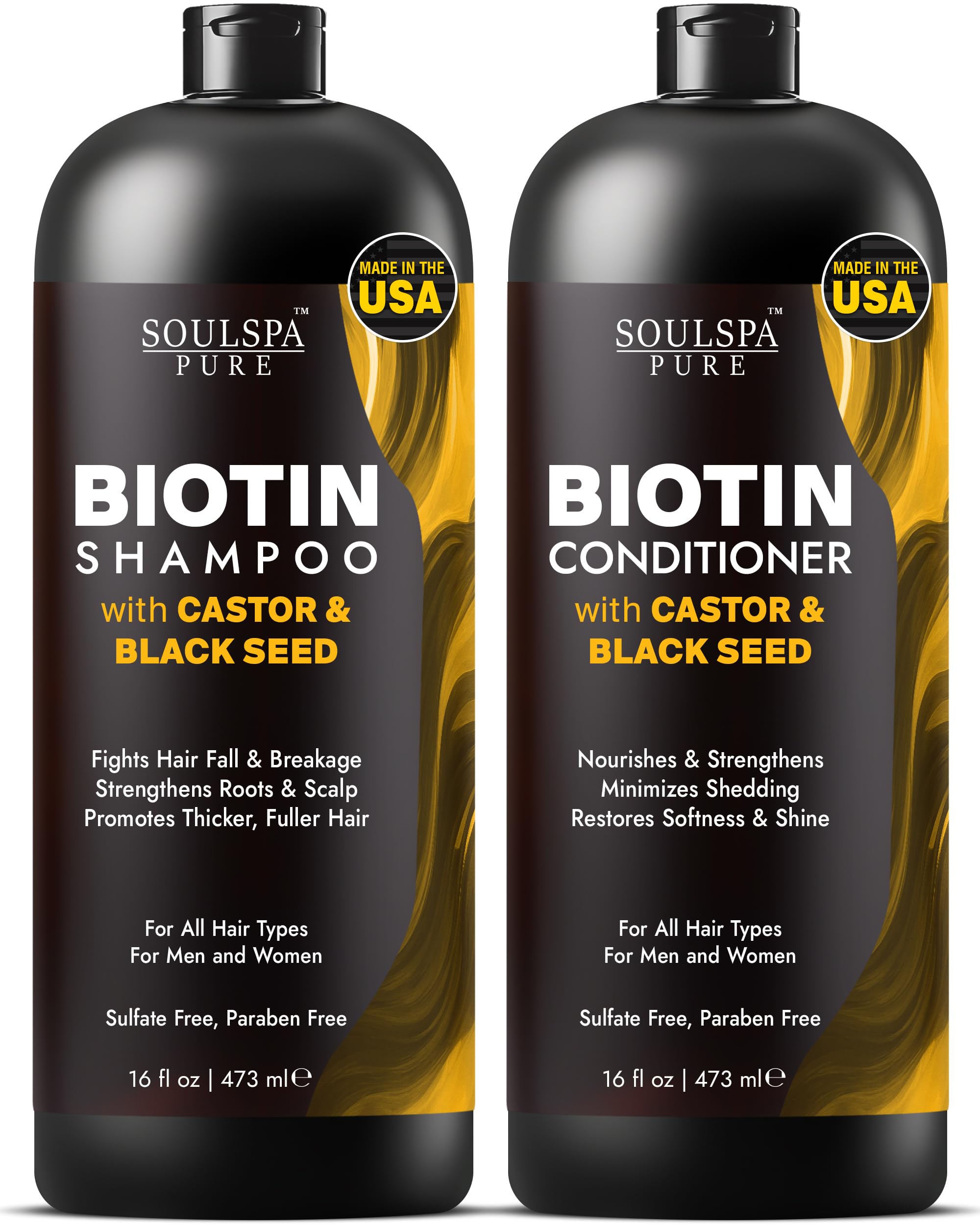 SOULSPA PURE Biotin Shampoo & Conditioner Set — Castor & Black Seed, Sulfate Free