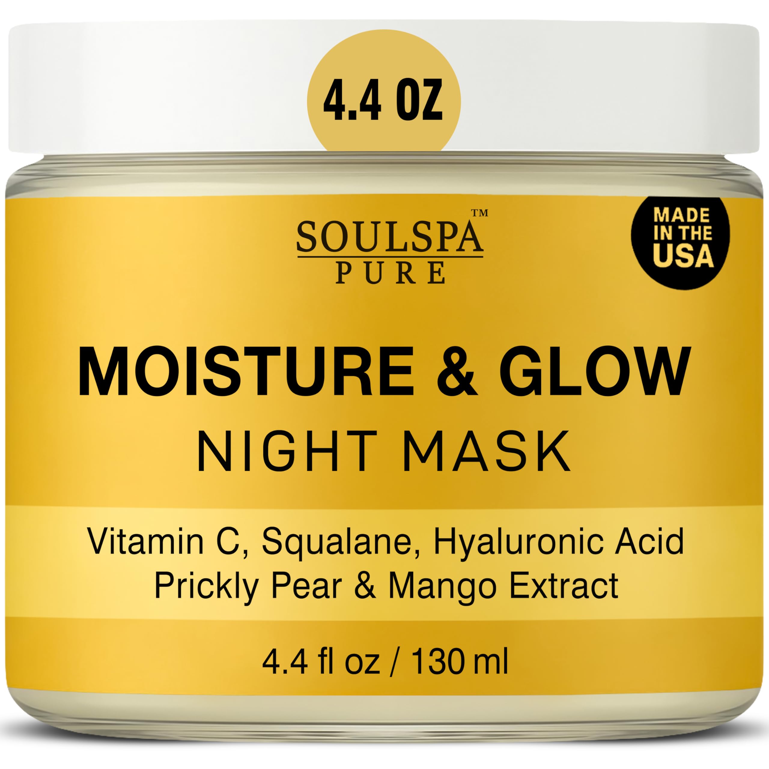 SOULSPA PURE Hydrating Face Mask – Overnight Mask with Hyaluronic Acid, Vitamin C, Squalane & Prickly Pear