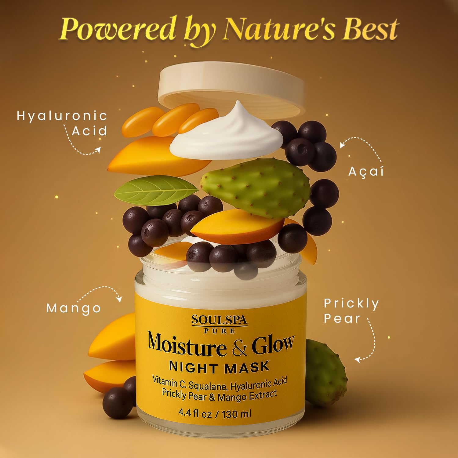 SOULSPA PURE Hydrating Face Mask – Overnight Mask with Hyaluronic Acid, Vitamin C, Squalane & Prickly Pear