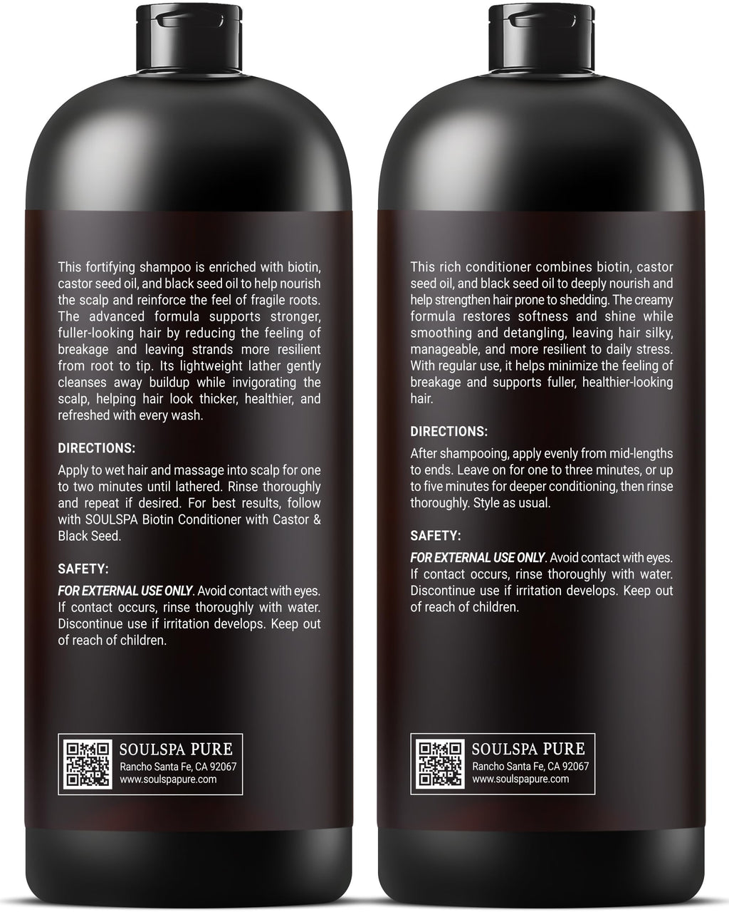 SOULSPA PURE Biotin Shampoo & Conditioner Set — Castor & Black Seed, Sulfate Free