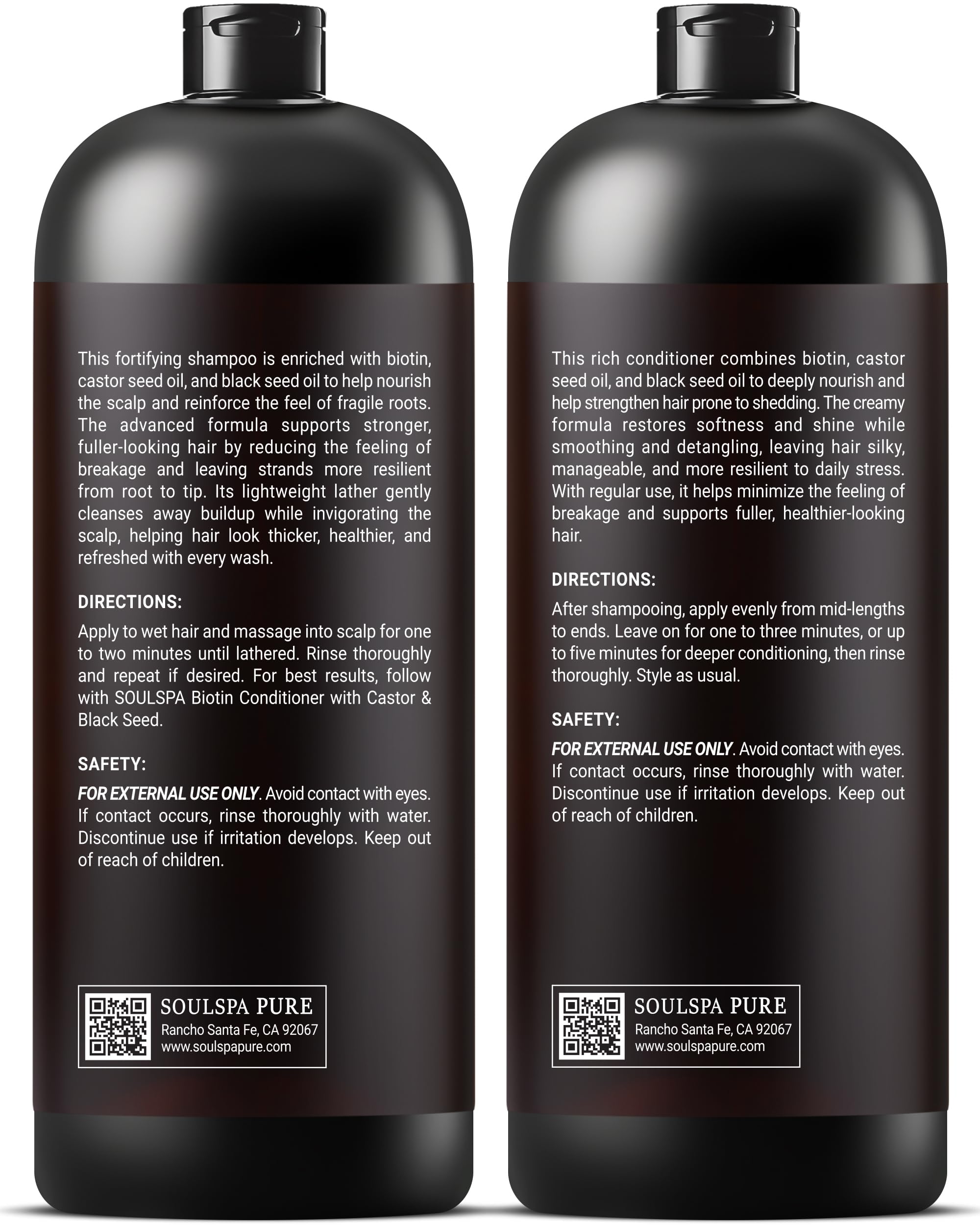 SOULSPA PURE Biotin Shampoo & Conditioner Set — Castor & Black Seed, Sulfate Free