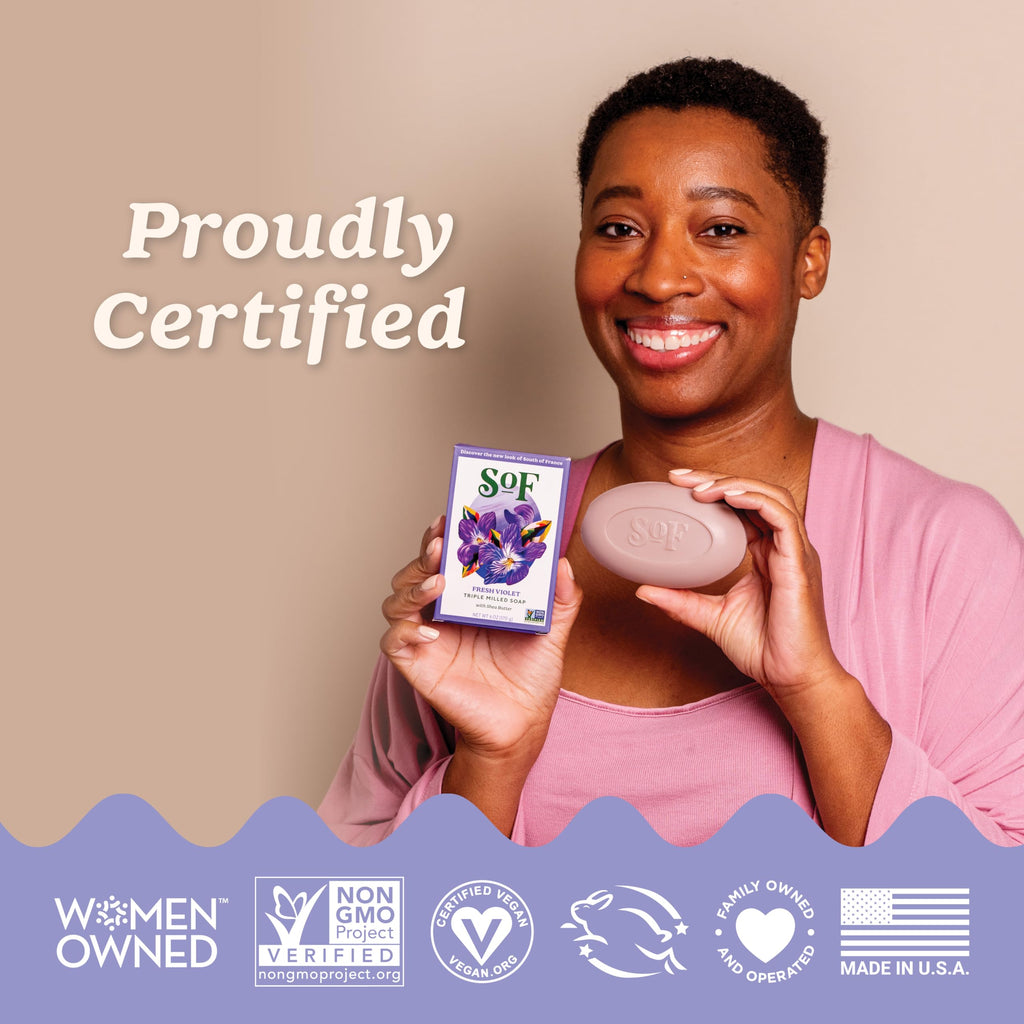 South Of France SoF Triple Milled Bar Soap – Fresh Violet with Coconut Oil & Organic Shea Butter | 6 oz Bar (6 Bars) | Vegan & Non-GMO